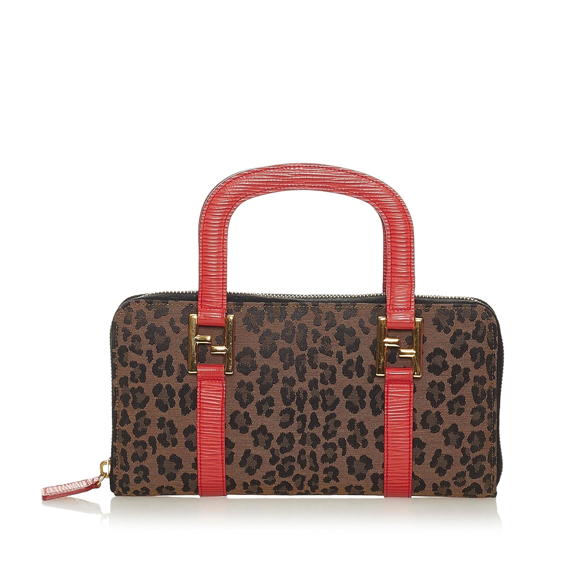 Fendi Leopard Print Handbag Shg Canvas Satchel Bag