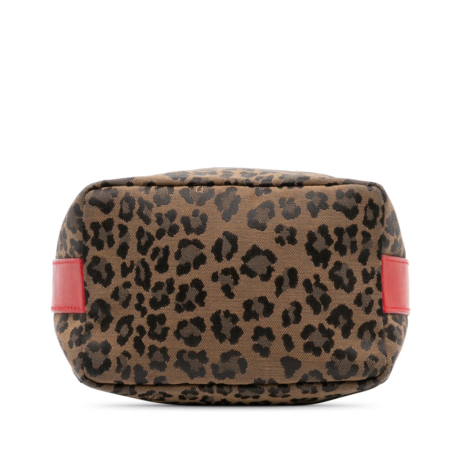 Fendi Leopard Print Handbag Canvas Satchel Bag