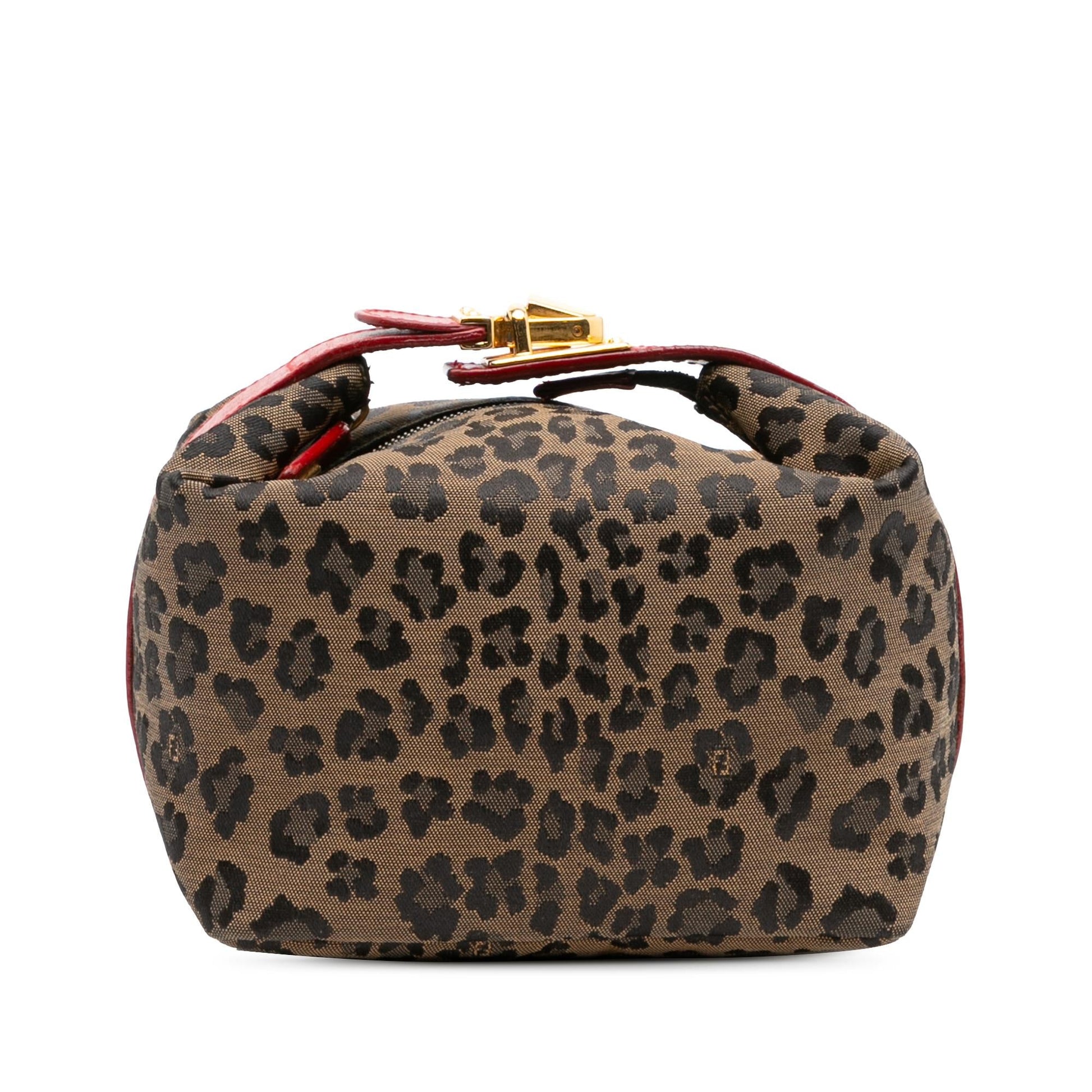 Fendi Leopard Print Handbag Canvas Satchel Bag