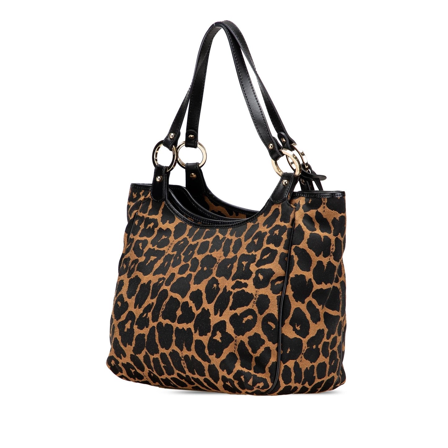 Fendi Leopard Print Chef Handbag Canvas Satchel Bag