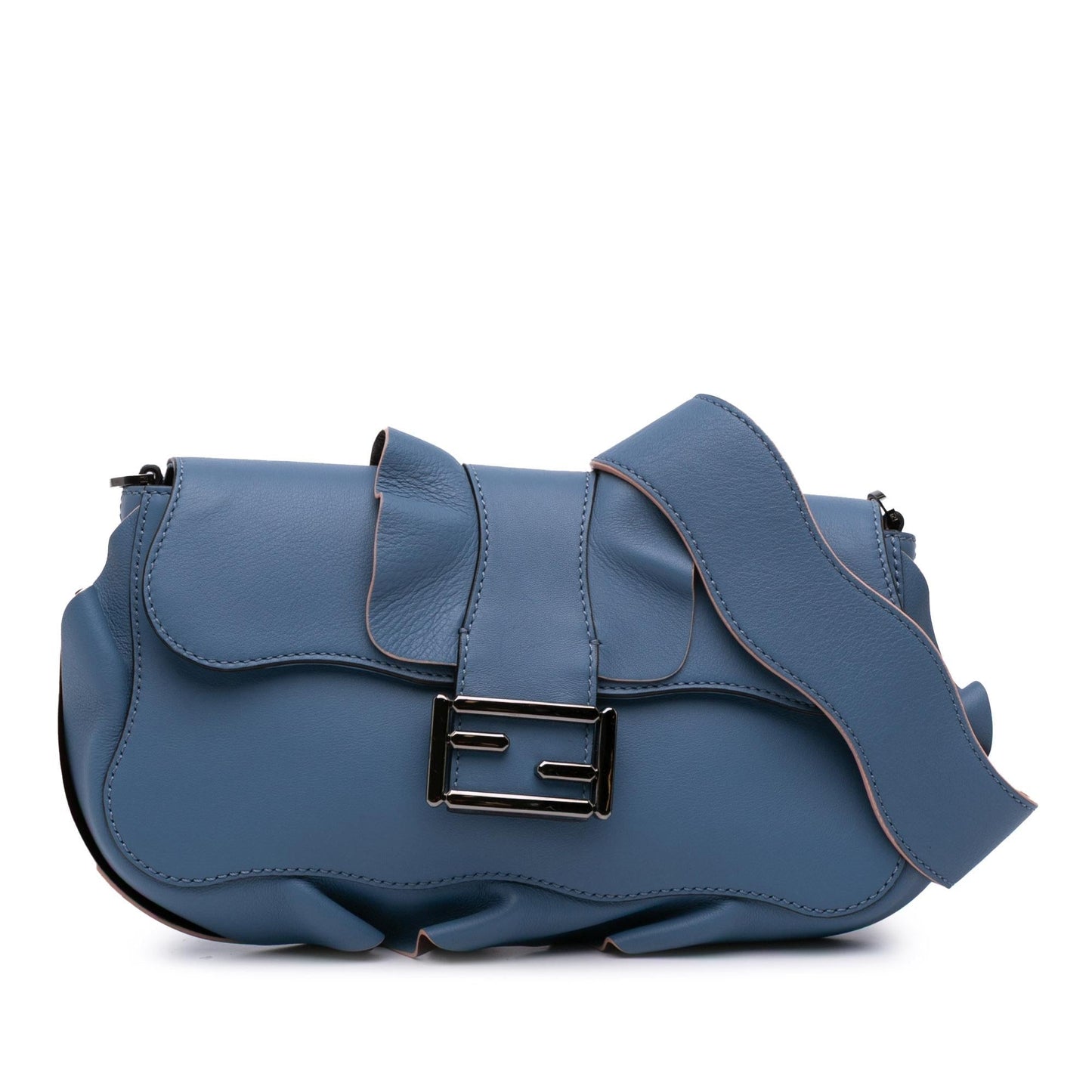 Fendi Calfskin Waves Baguette Crossbody Bag Medium Shoulder Bag