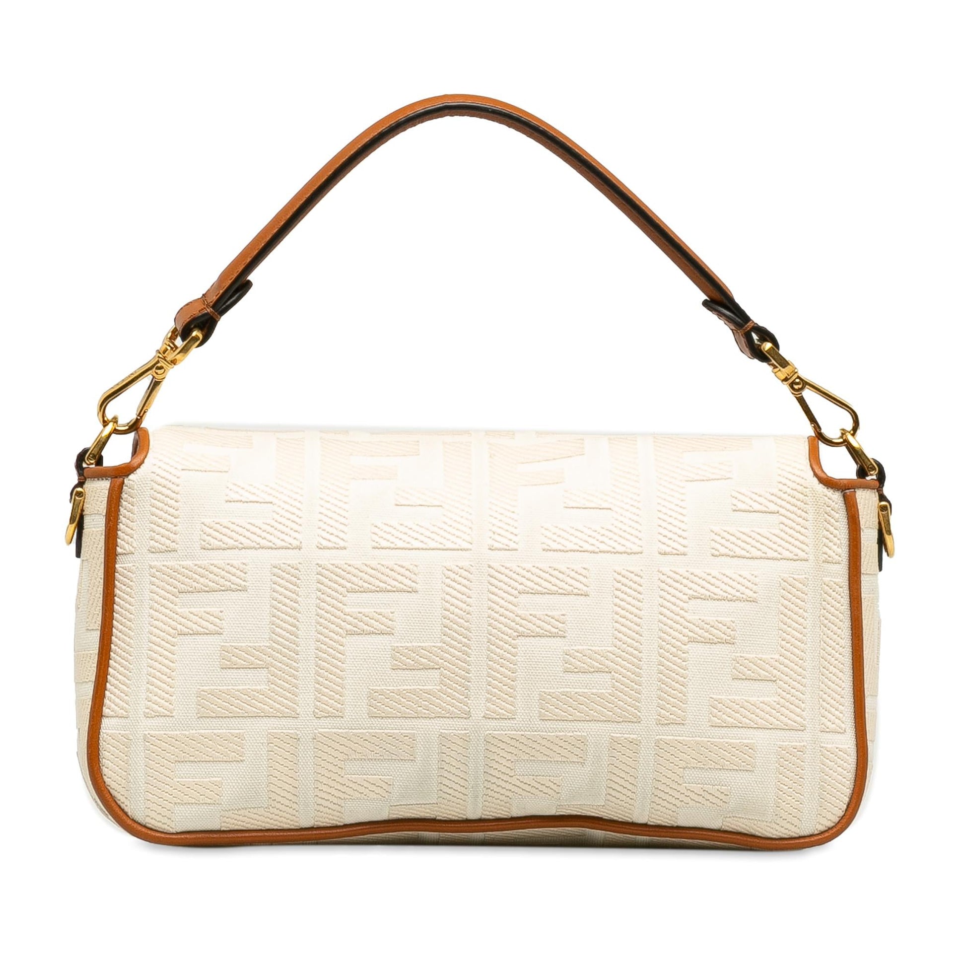 Fendi Ff Baguette Shg Satchel Bag Canvas Medium Embossed