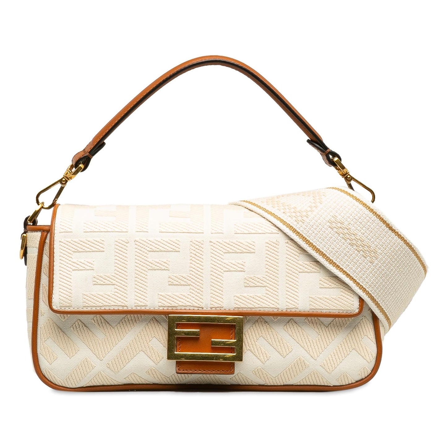 Fendi Ff Baguette Shg Satchel Bag Canvas Medium Embossed