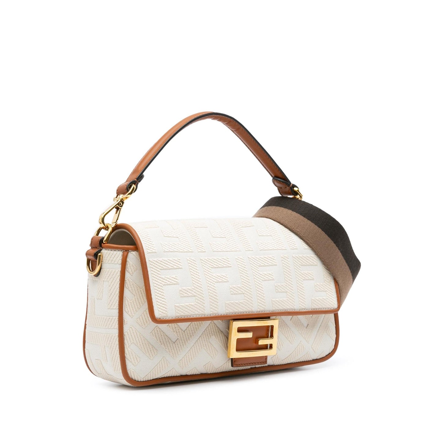 Fendi Baguette Satchel Bag Canvas Medium Embroidered Baguette Shg Cvqcrh