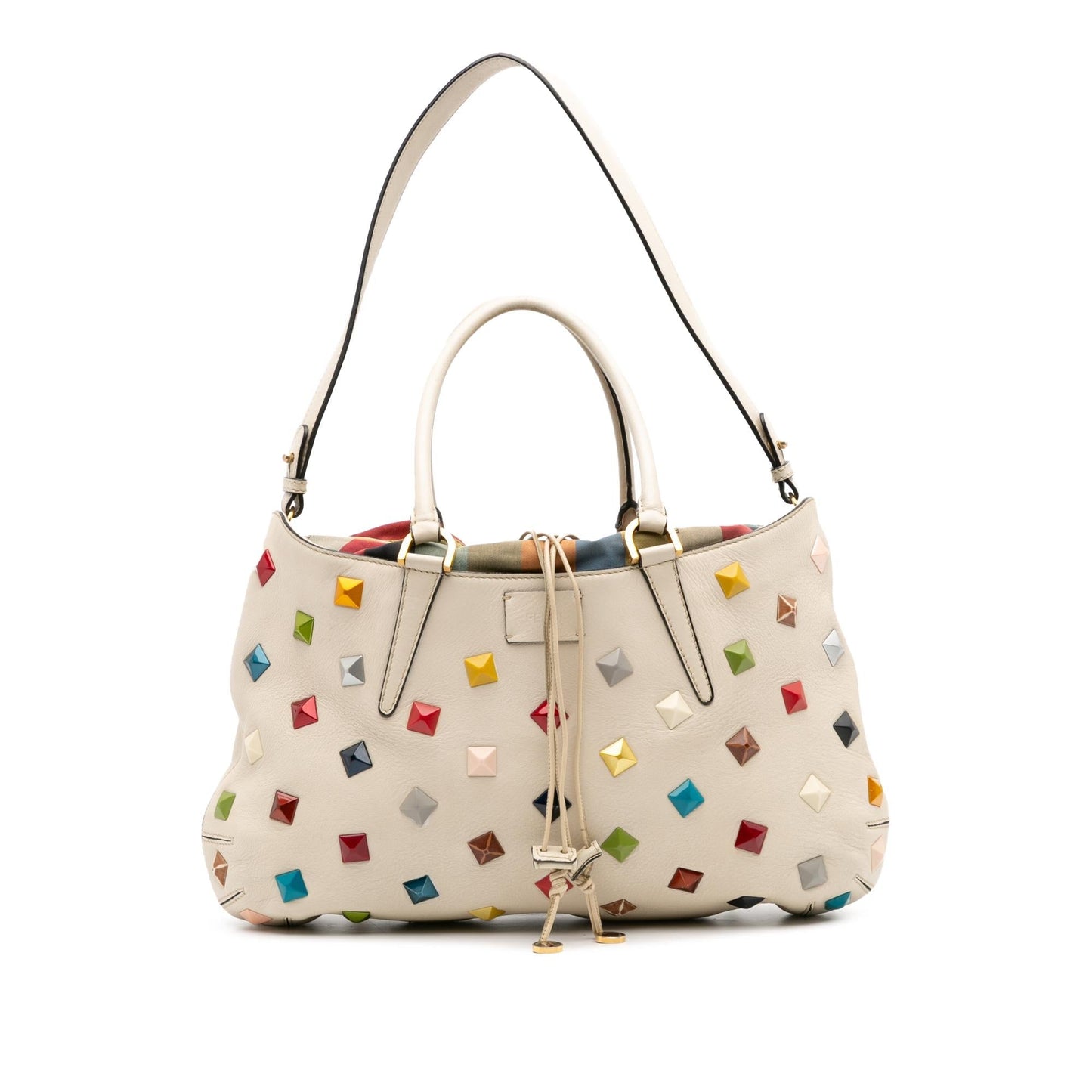 Fendi Studded Fab Drawstring Tote Leather Medium Tote Bag