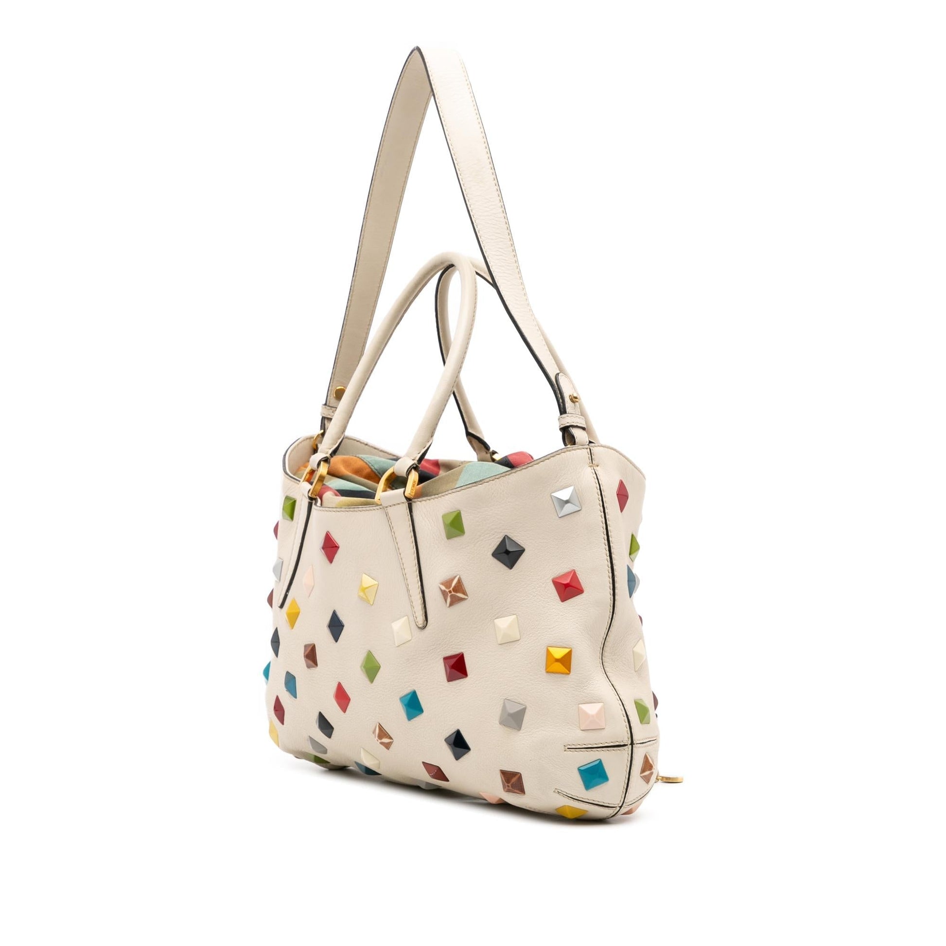Fendi Studded Fab Drawstring Tote Leather Medium Tote Bag