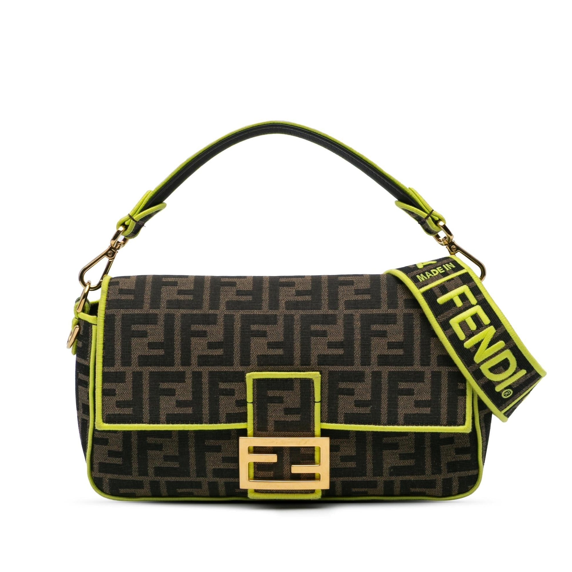 Fendi Zucca Fluo Trim Baguette Satchel Canvas Medium Satchel Bag Trim Baguette Satchel