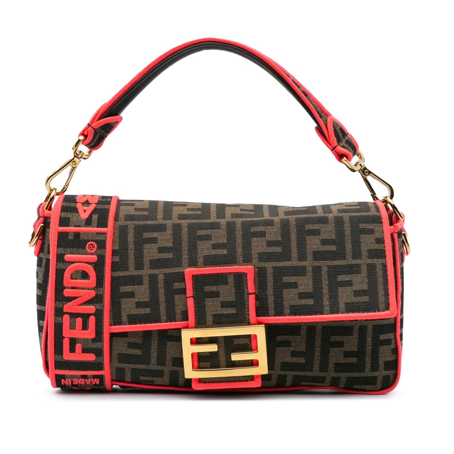 Fendi Zucca Fluo Trim Baguette Satchel Canvas Medium Satchel Bag Baguette Satchel 1