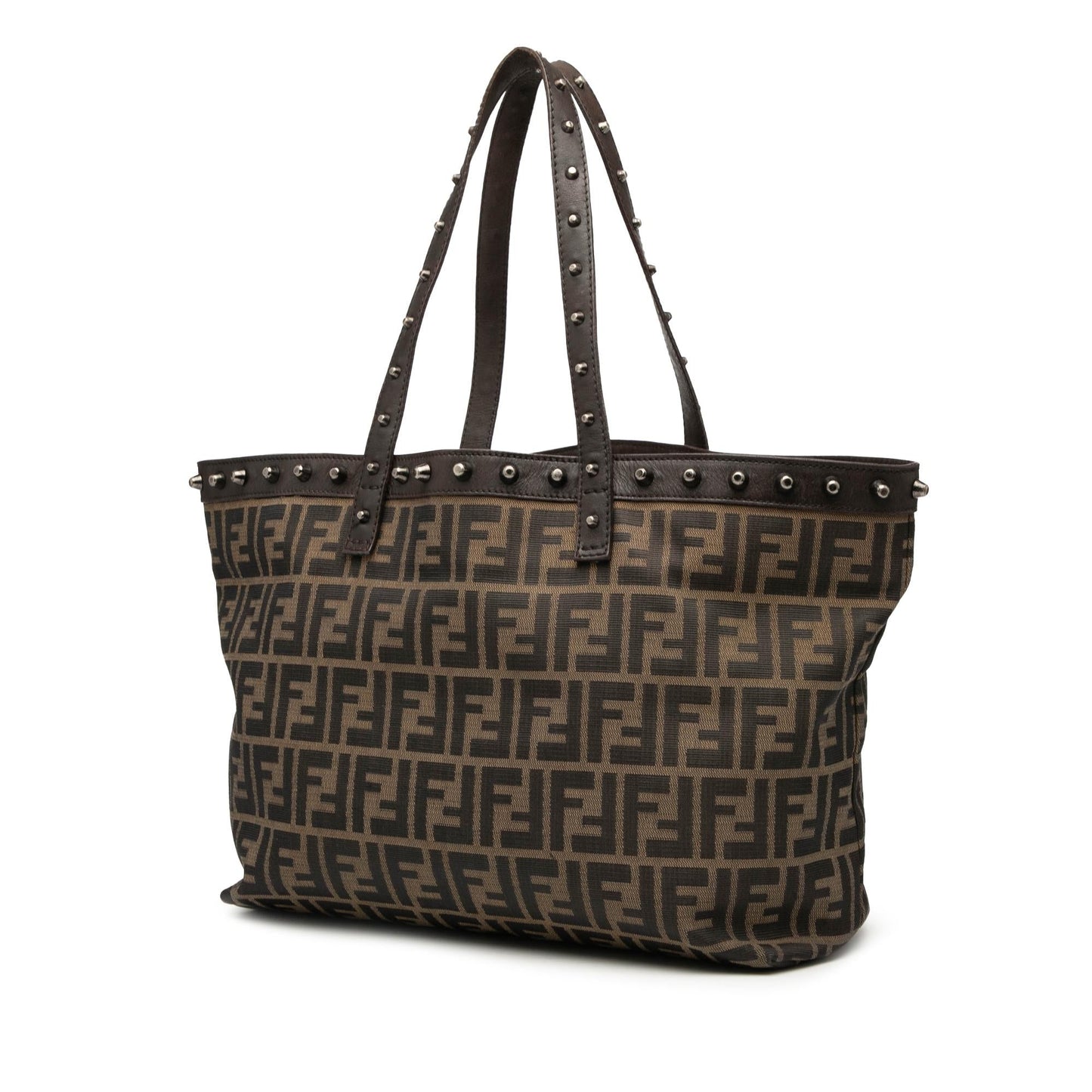 Fendi Zucca Studded Roll Tote Canvas Medium Tote Bag