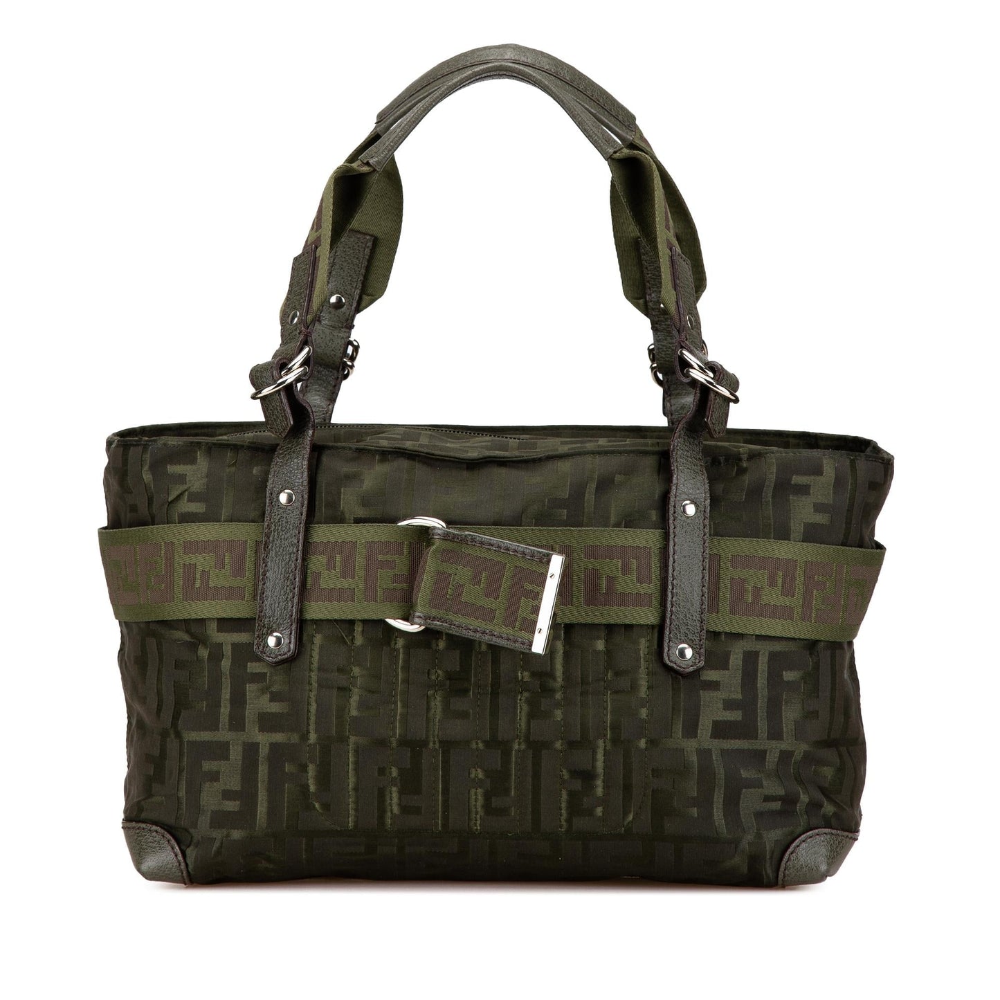 Fendi Zucca Code Handbag Nylon Medium Zip Satchel Bag
