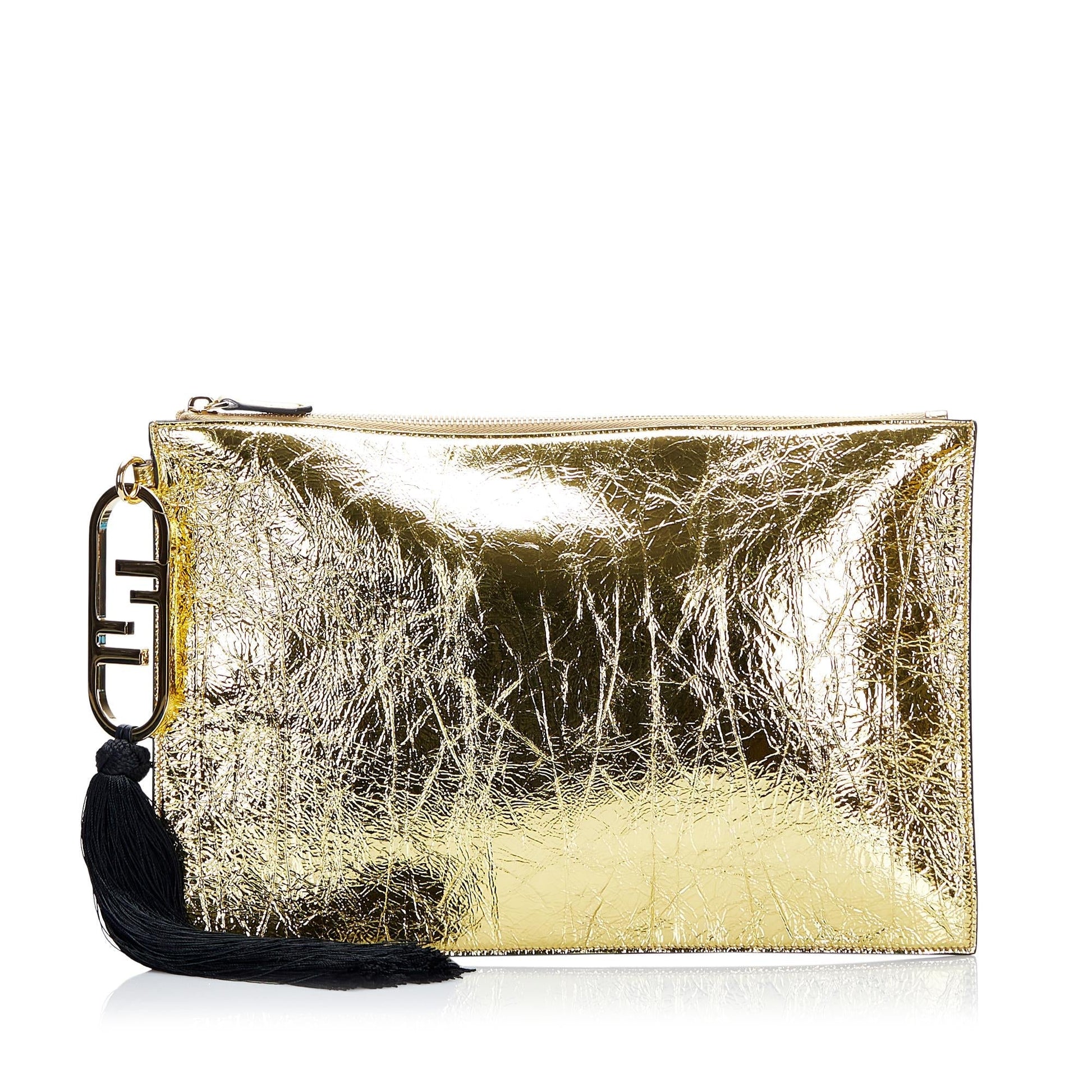 Fendi Metallic Ff Tassel Clutch Bag Shg Tukbov