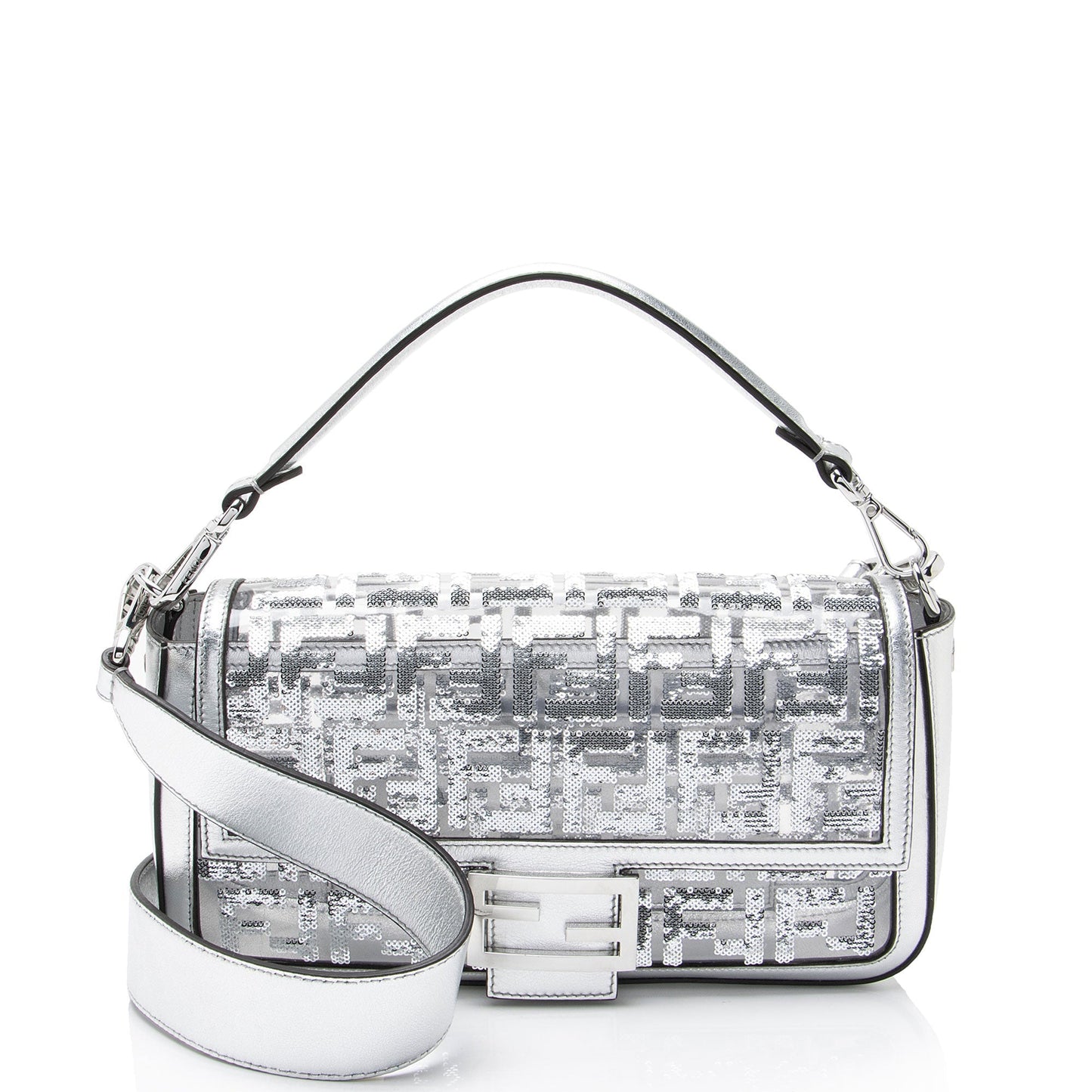 Fendi Metallic Ff Sequin Pvc Baguette Shoulder Bag Leather Medium