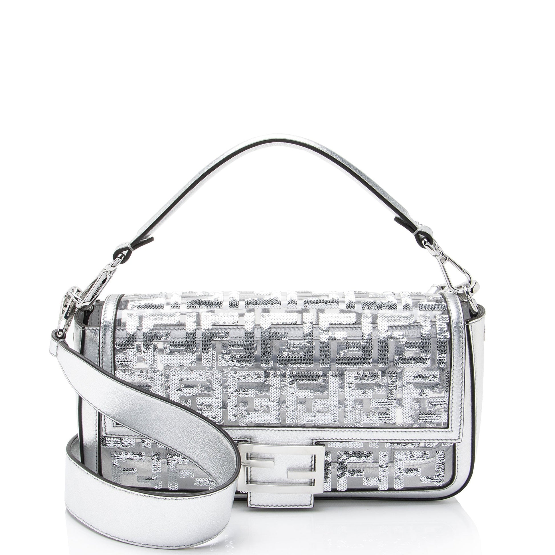 Fendi Metallic Ff Sequin Pvc Baguette Shoulder Bag Leather Medium