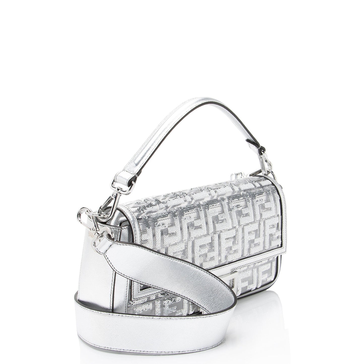Fendi Metallic Ff Sequin Pvc Baguette Shoulder Bag Leather Medium