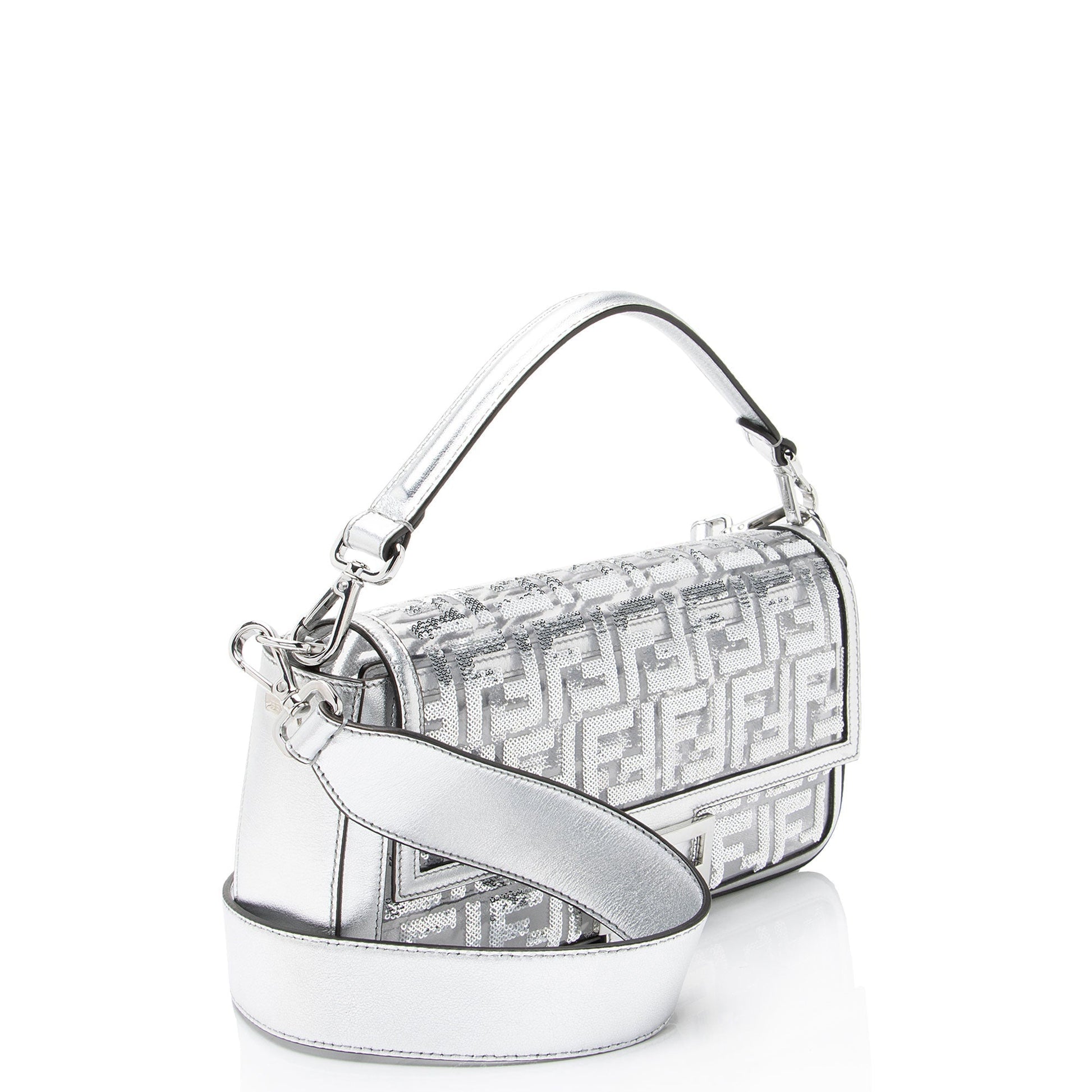 Fendi Metallic Ff Sequin Pvc Baguette Shoulder Bag Leather Medium