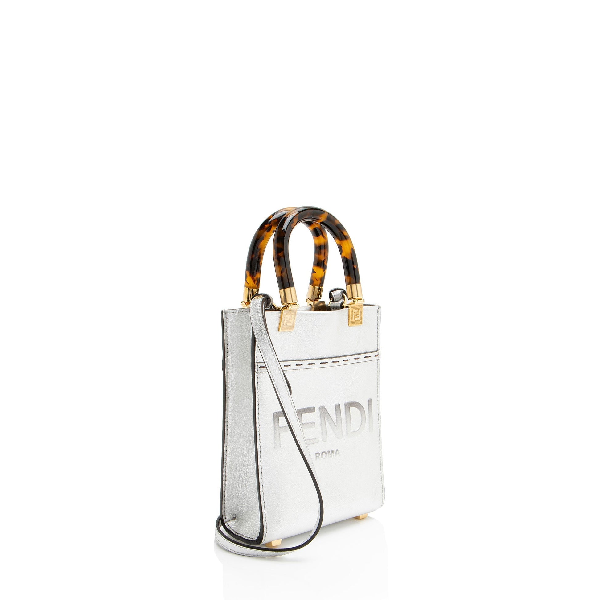 Fendi Metallic Sunshine Shopper Tote Leather Mini Tote Bag