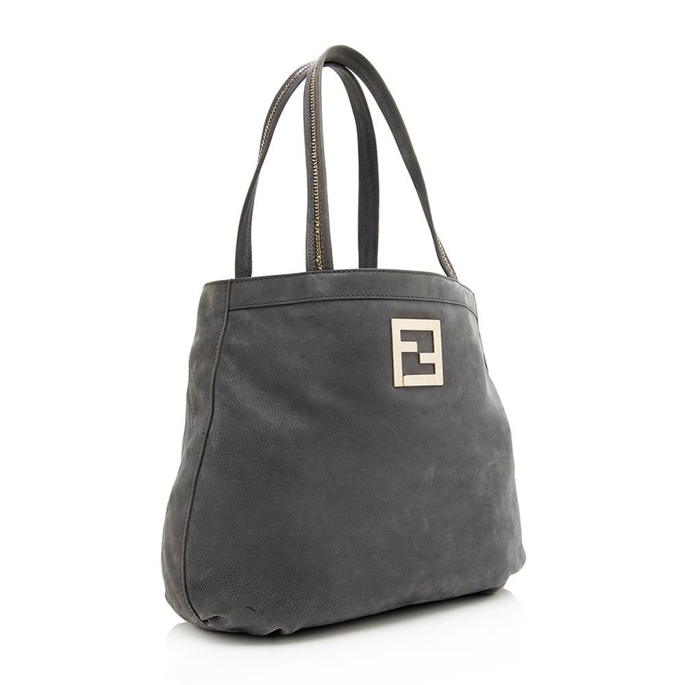 Fendi Metallic Trim Tote Shf Suede Chain Tote Bag