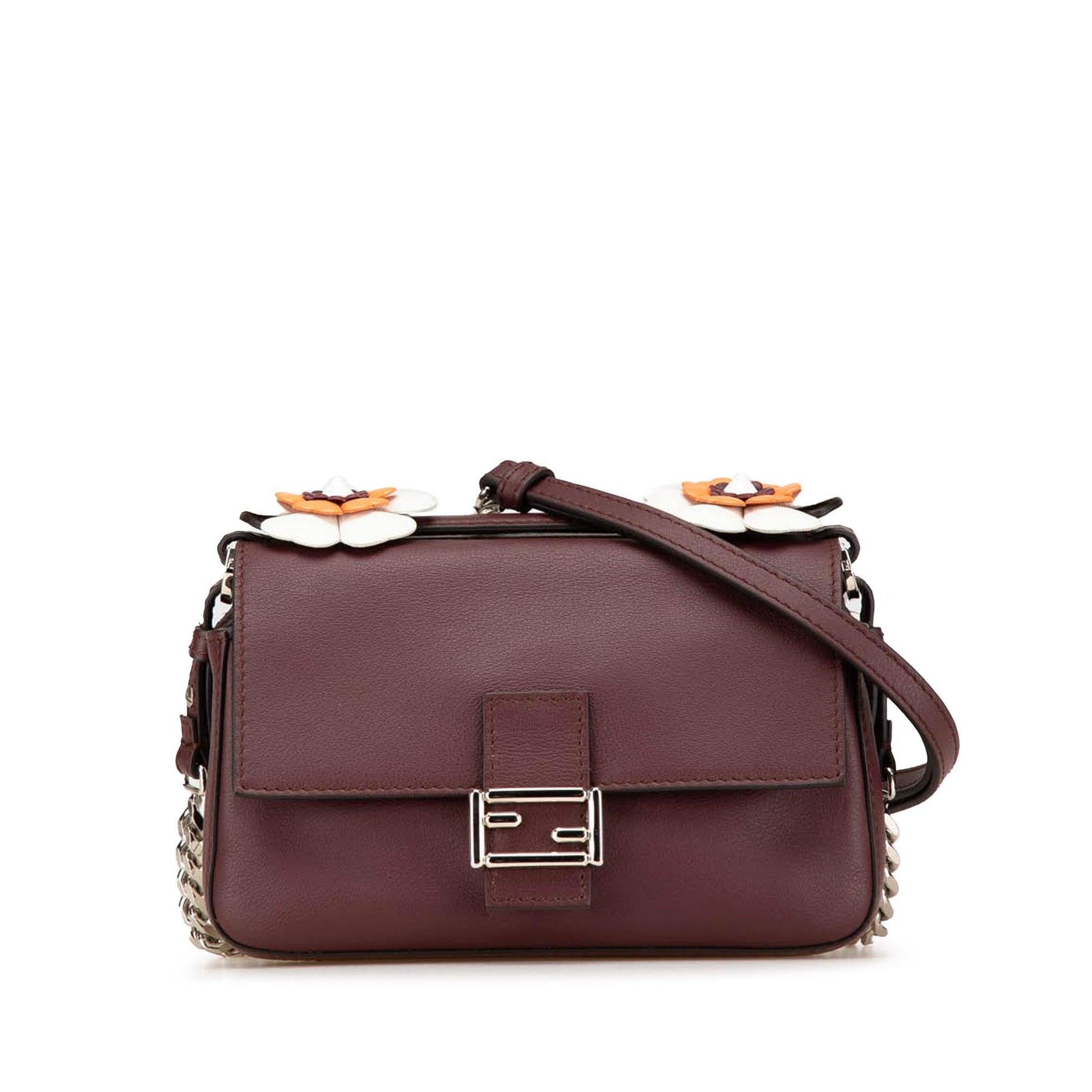 Fendi Bicolor Flowerland Double Baguette Satchel Leather Micro Satchel Bag