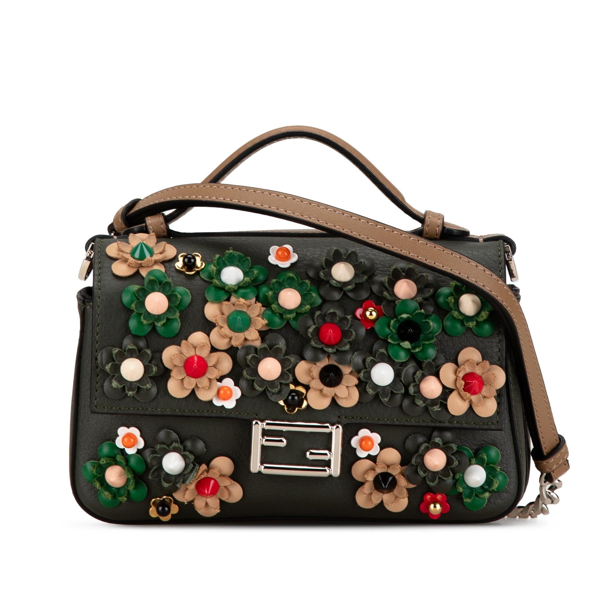 Fendi Flowerland Double Baguette Satchel Shg H4Numx Leather Micro Satchel Bag