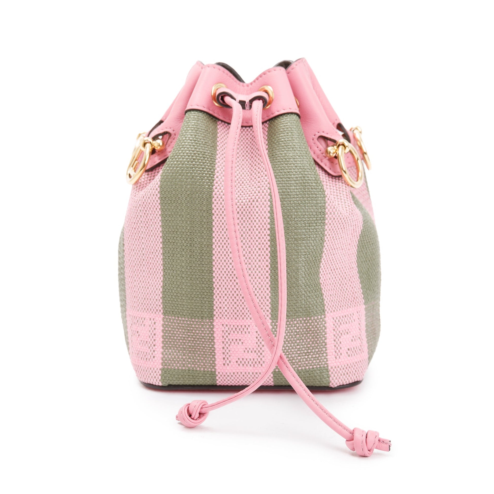 Fendi Military Rosa Lollypop Vitello Seta Is Pequin Raffia Woven Bucket Bag