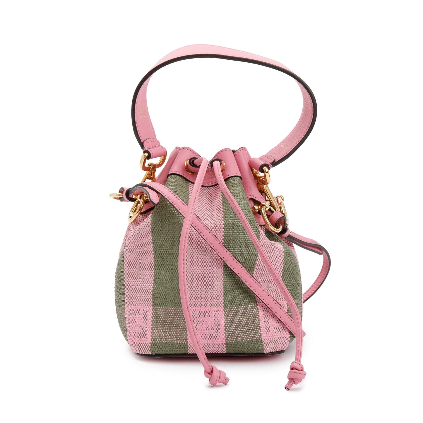 Fendi Military Rosa Lollypop Vitello Seta Is Pequin Raffia Woven Bucket Bag