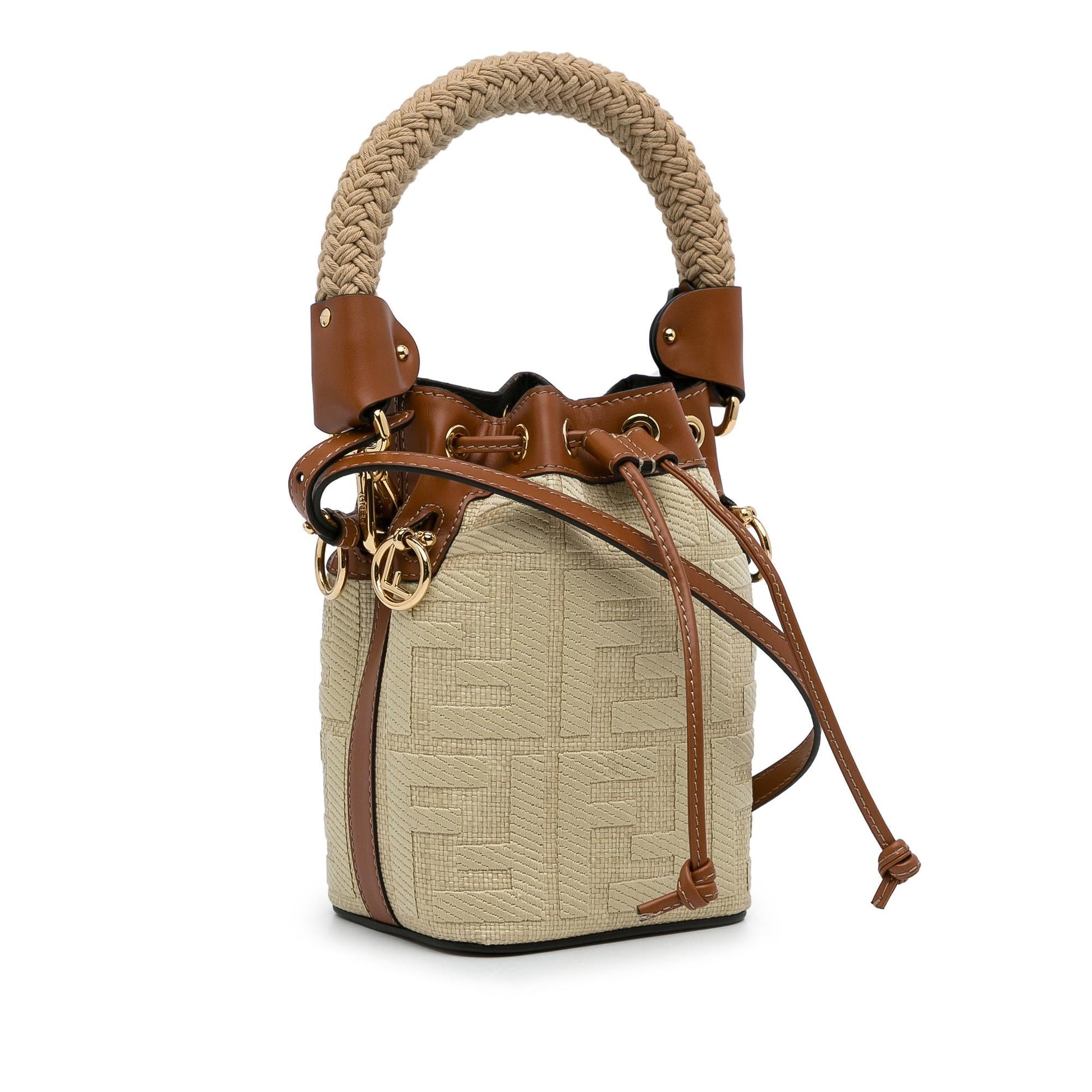 Fendi Zucca Mon Tresor Bag Shg Nu09Oe Raffia Mini Bucket Shoulder Bag