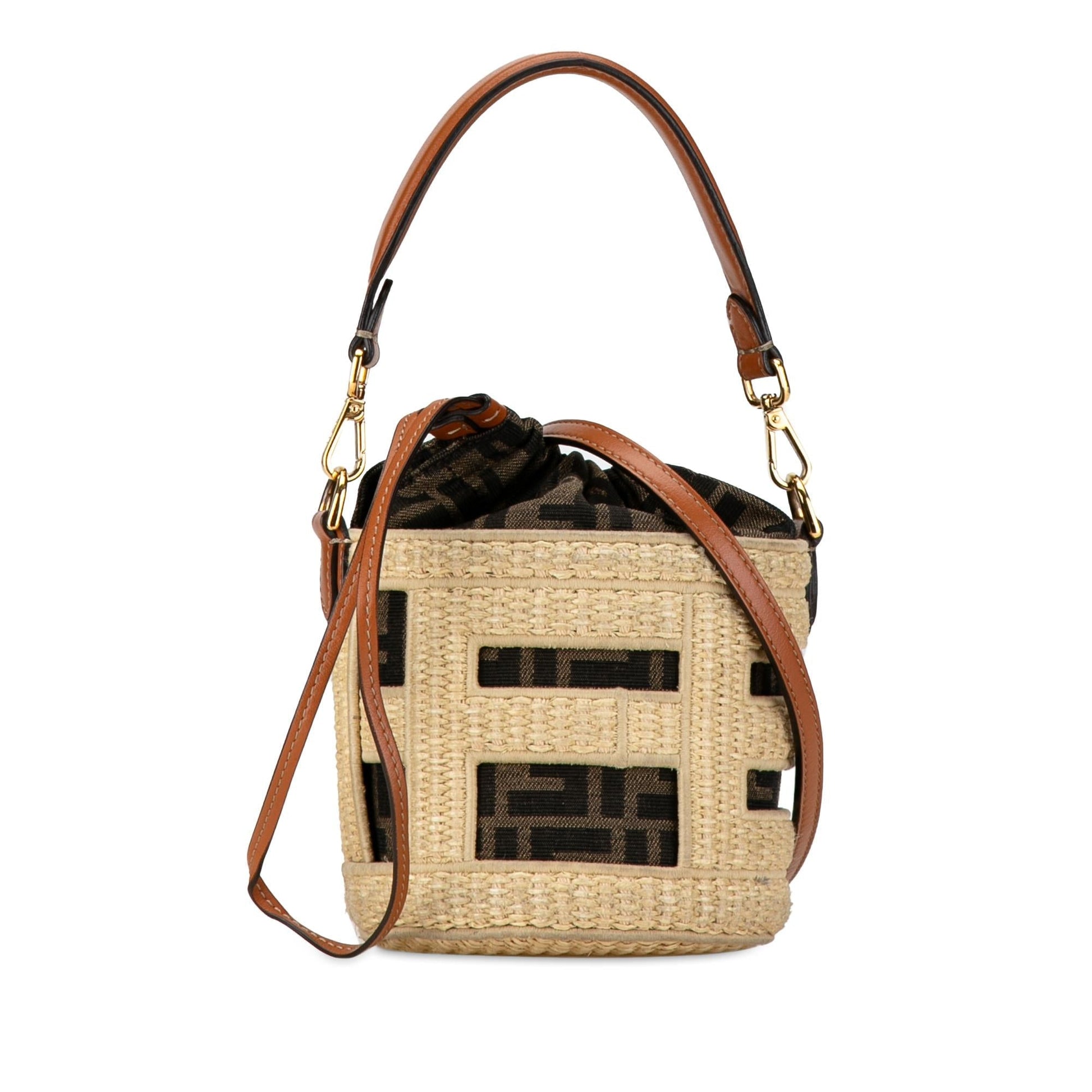 Fendi Straw And Zucca Step Out Bag Shg Vrfux8 Canvas Mini Shoulder Bag