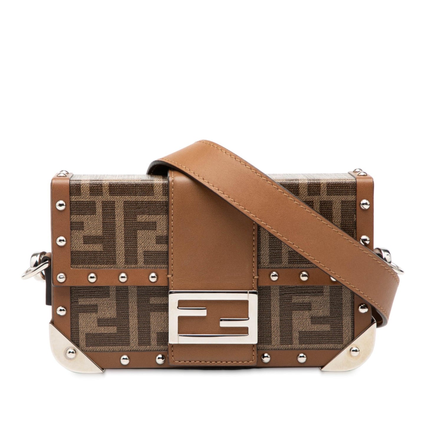 Fendi Zucca Coated Trunk Baguette Crossbody Canvas Mini Shoulder Bag