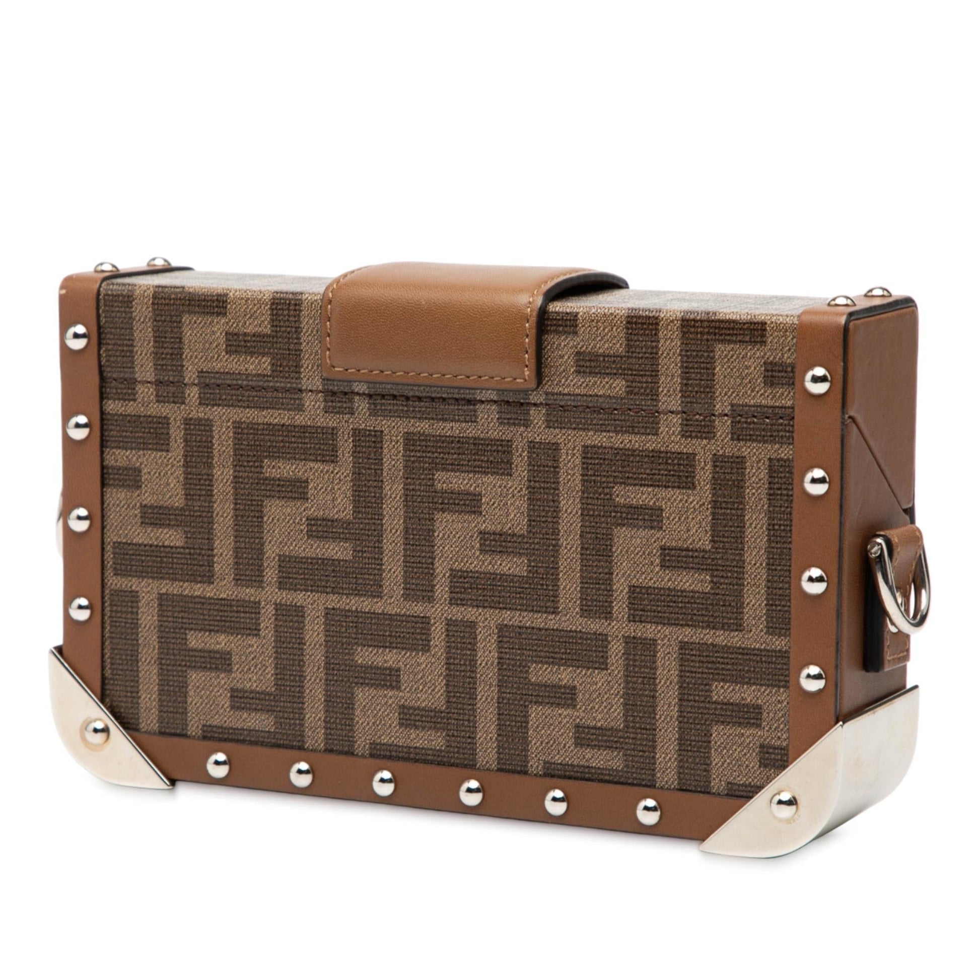 Fendi Zucca Coated Trunk Baguette Crossbody Canvas Mini Shoulder Bag