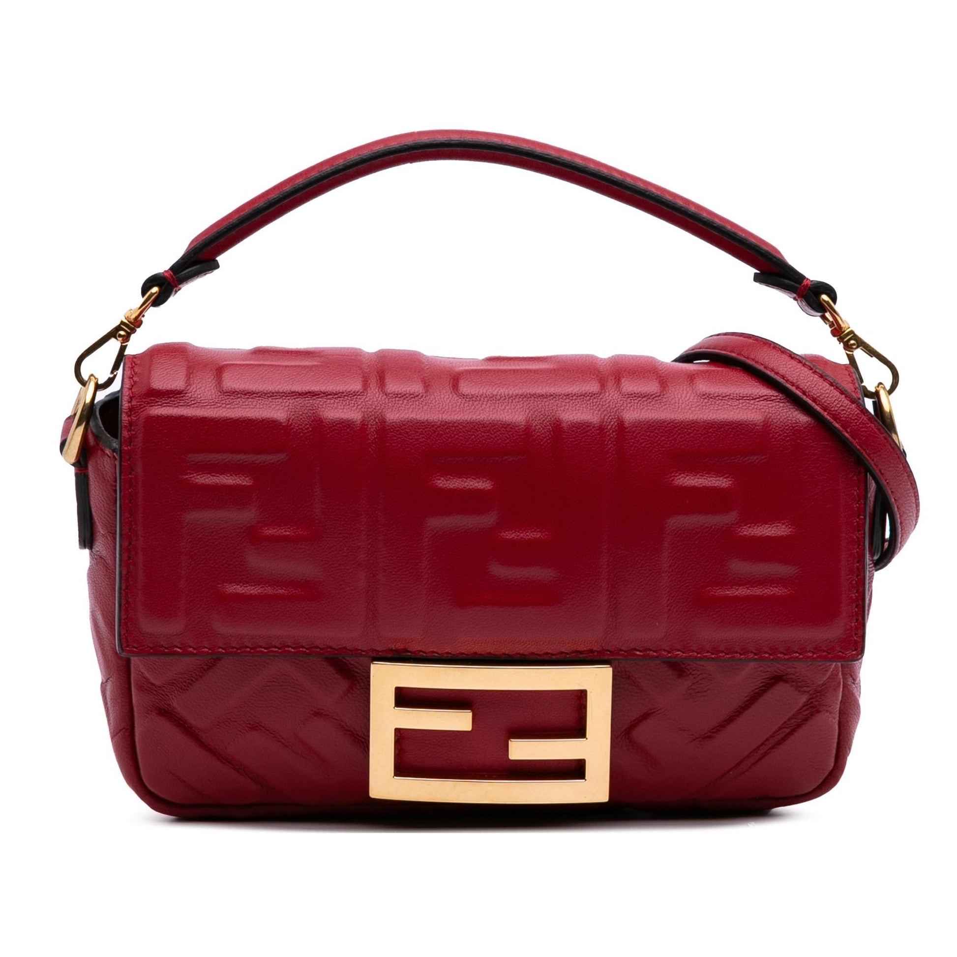 Fendi Zucca Baguette Satchel Leather Mini Embossed Satchel Bag Baguette Satchel 22