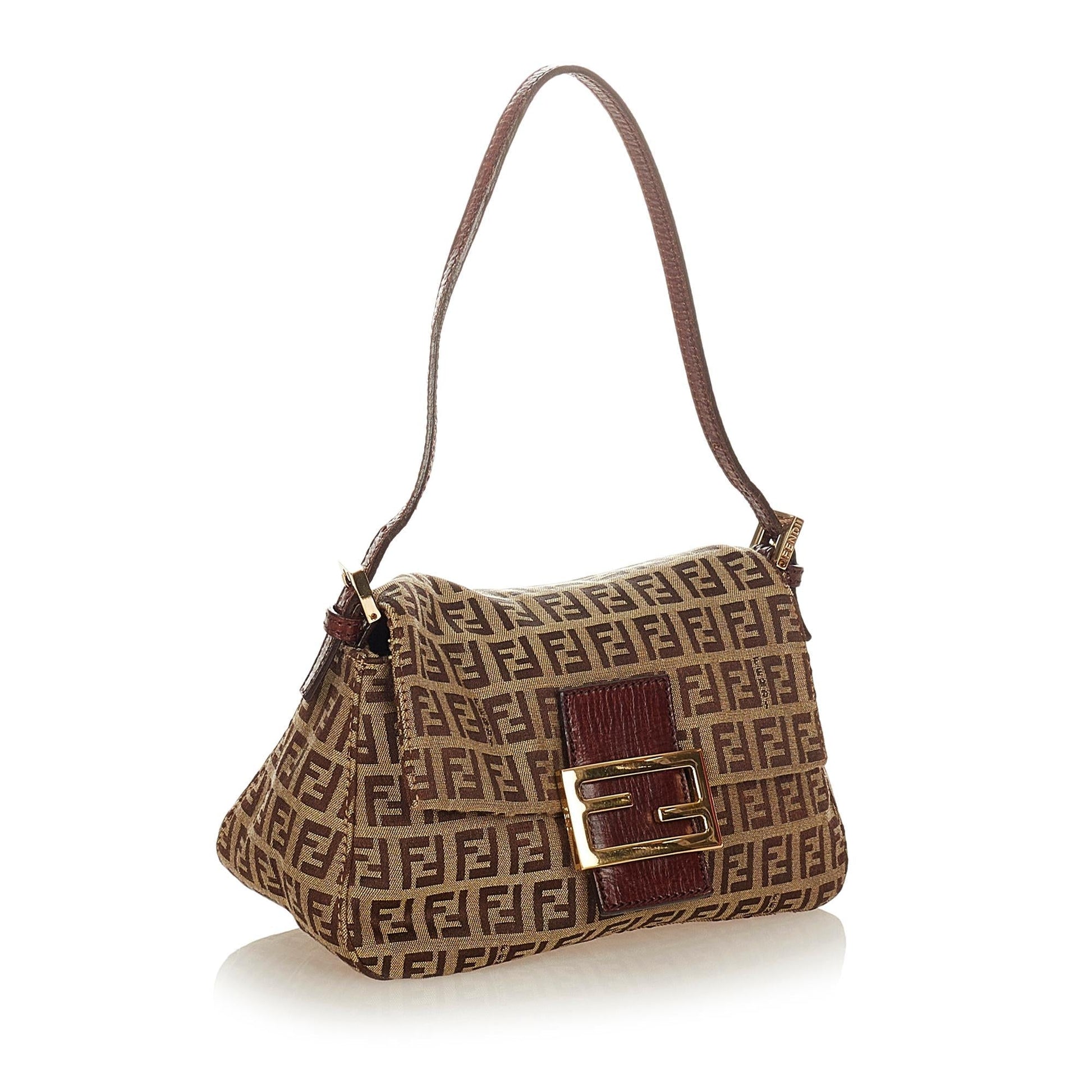 Fendi Zucchino Mamma Baguette Shg Handbag Canvas Mini Shoulder Bag Baguette Shg 26704