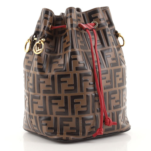 Fendi Mon Tresor Bag Zucca Leather Small Embossed Bucket Bag