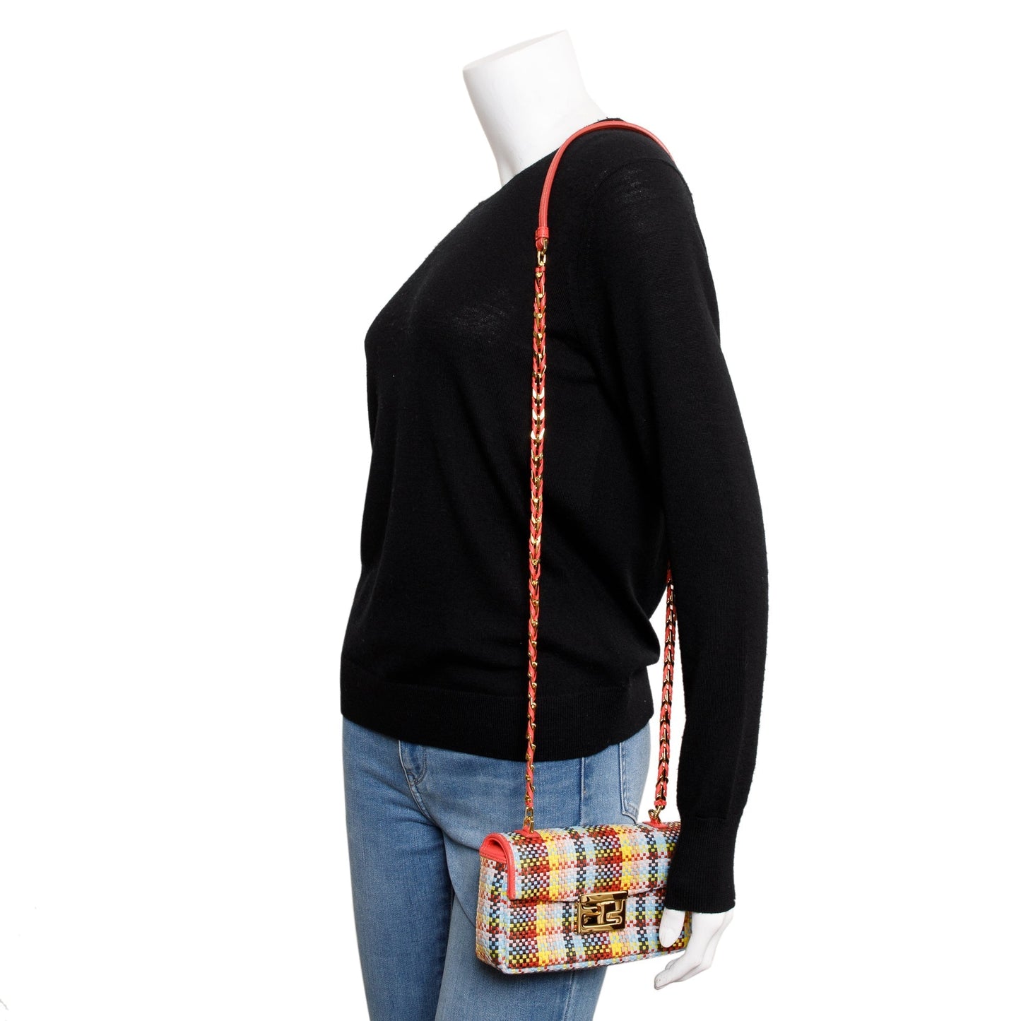 Fendi Multicolor Rosa Ecstacy Nappa Intrecciato Be Baguette Woven Mini Crossbody Bag