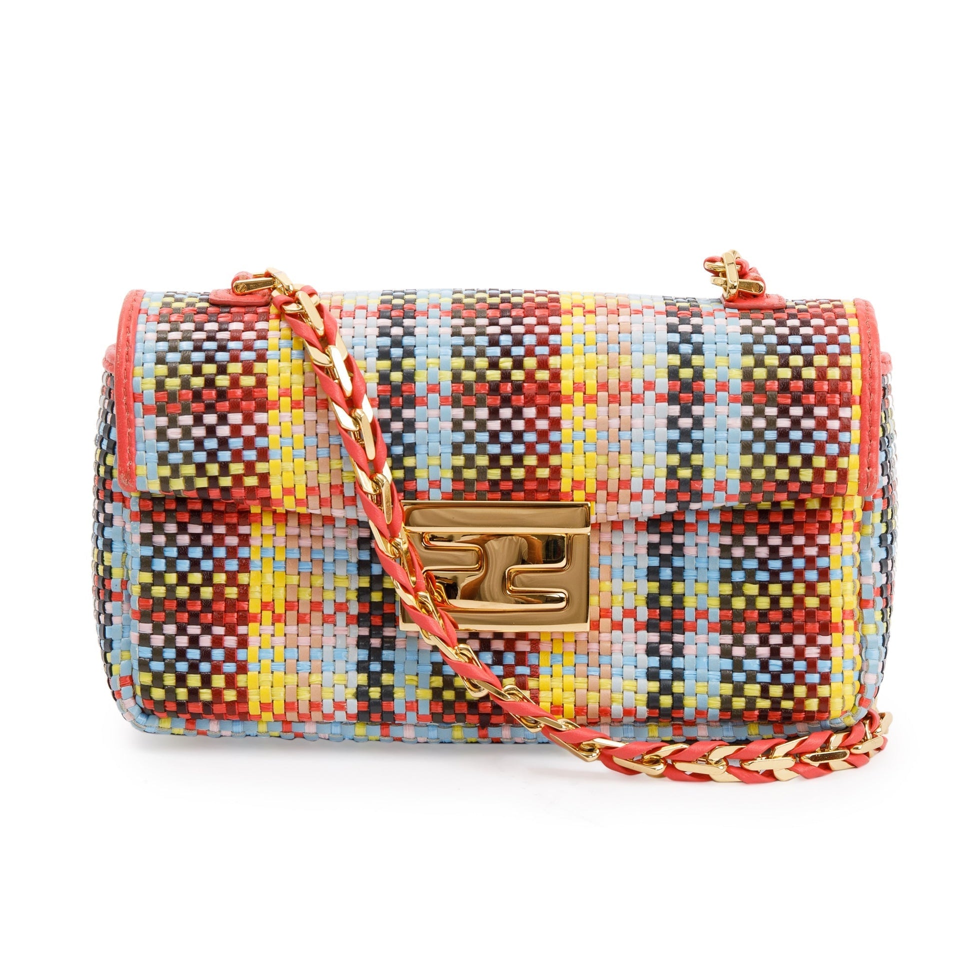 Fendi Multicolor Rosa Ecstacy Nappa Intrecciato Be Baguette Woven Mini Crossbody Bag