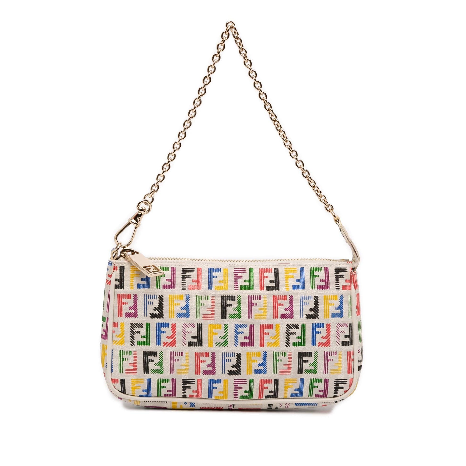 Fendi Zucchino Spalmati Pochette Shoulder Bag Multicolor Chain