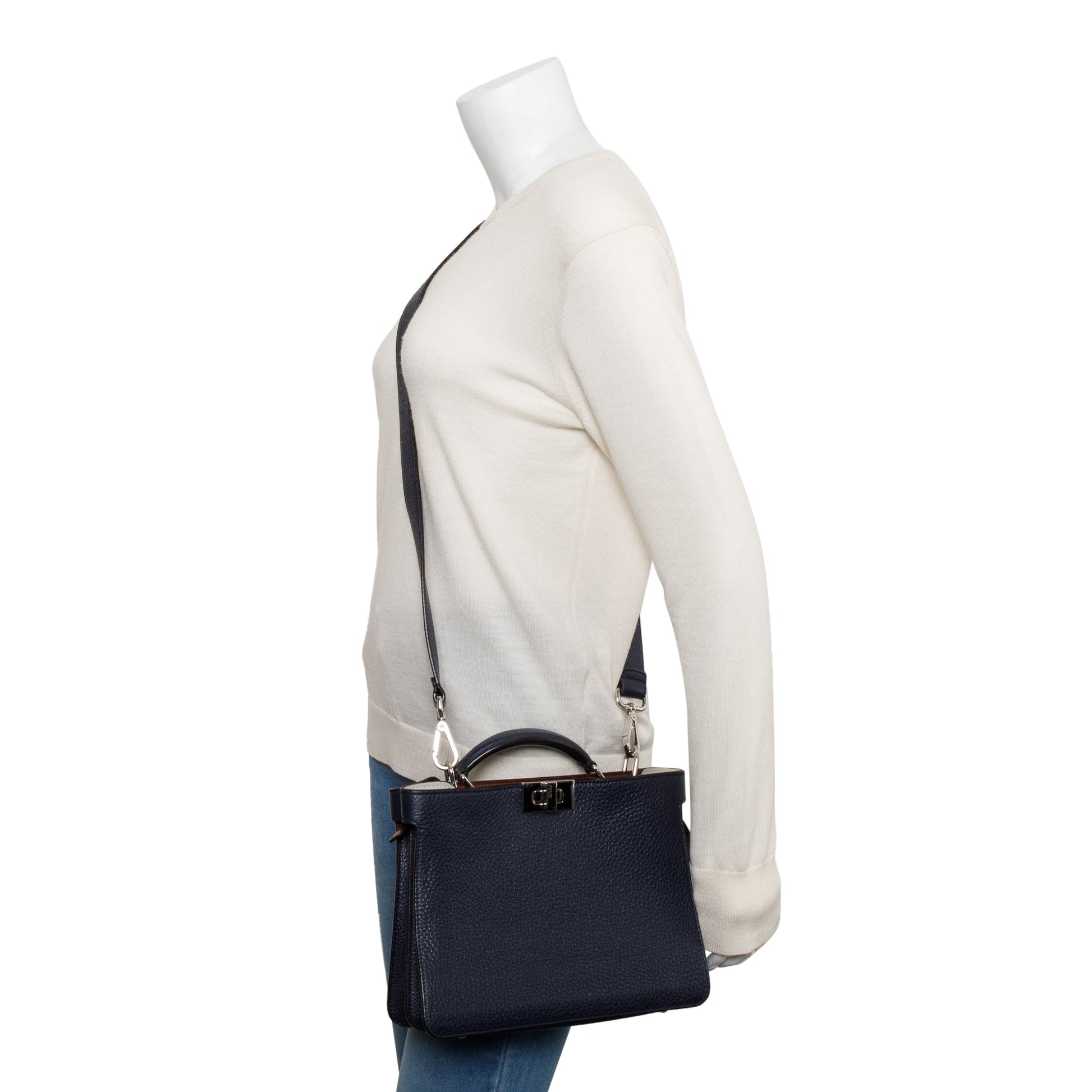 Fendi Navy Calfskin Peekaboo Iseeu Bag Leather Mini Travel Bag