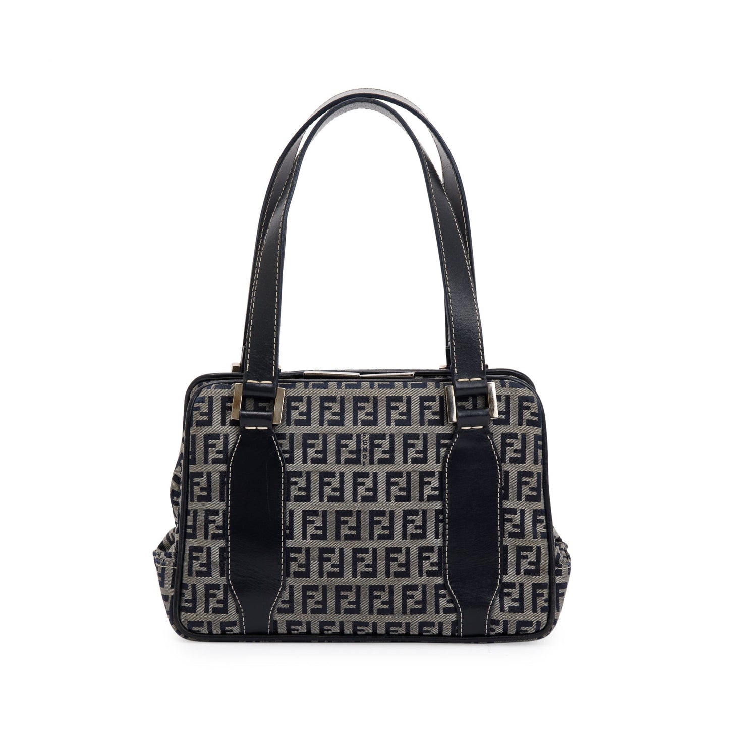 Fendi Navy Ff Zucchino Trimmed Tote Leather Canvas Tote Bag