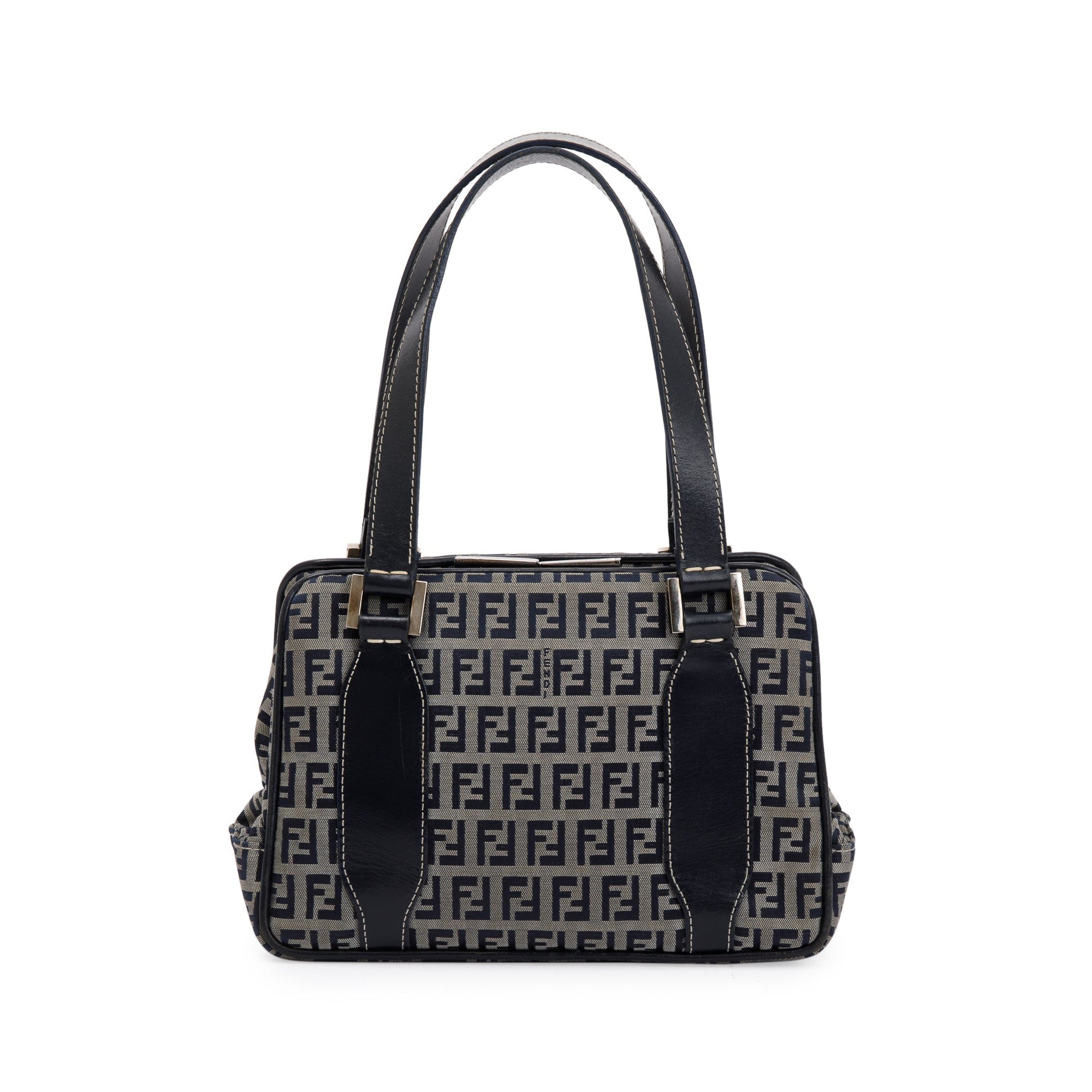 Fendi Navy Ff Zucchino Trimmed Tote Leather Canvas Tote Bag