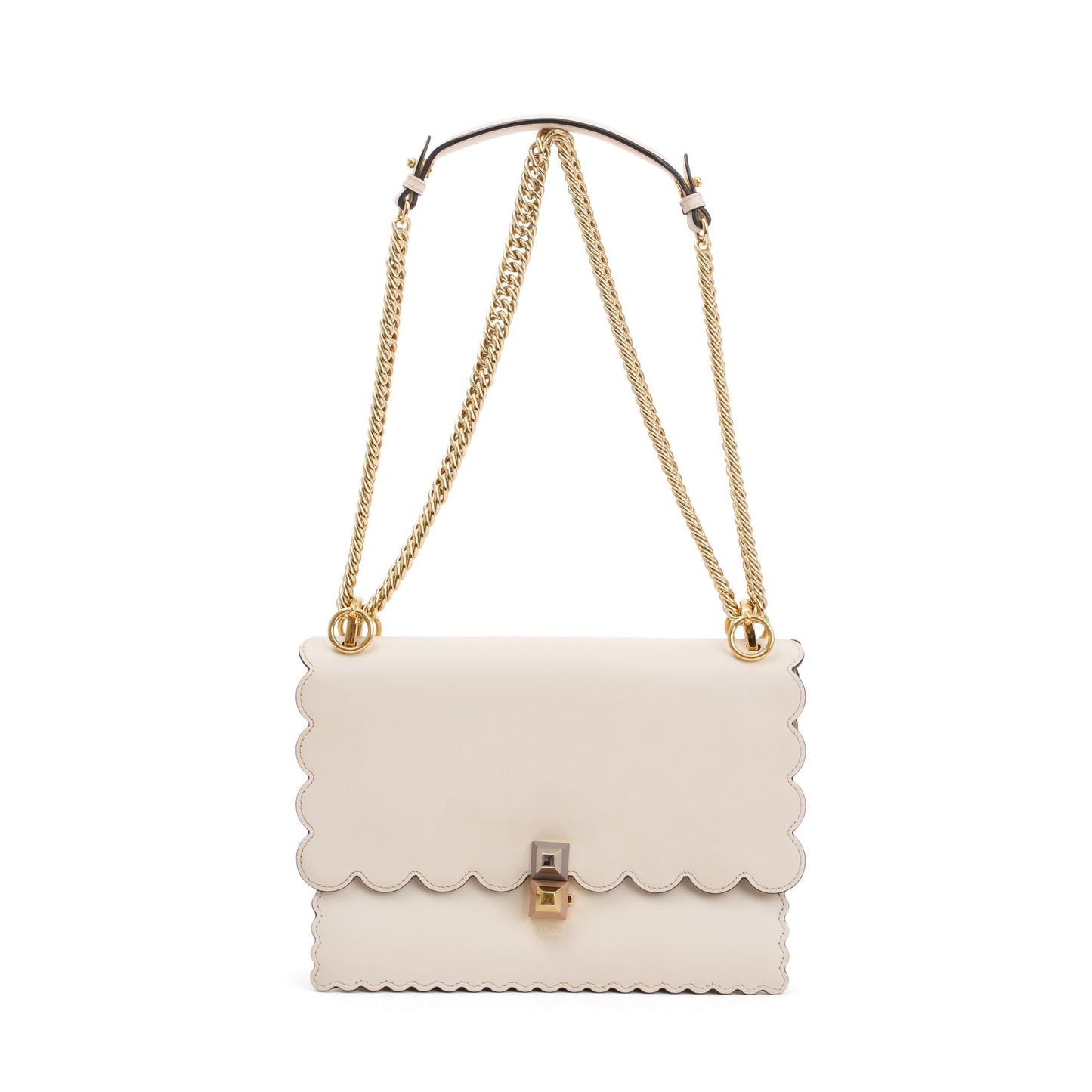 Fendi Neutral Calfskin Scalloped Studded Kan Shoulder Bag Leather