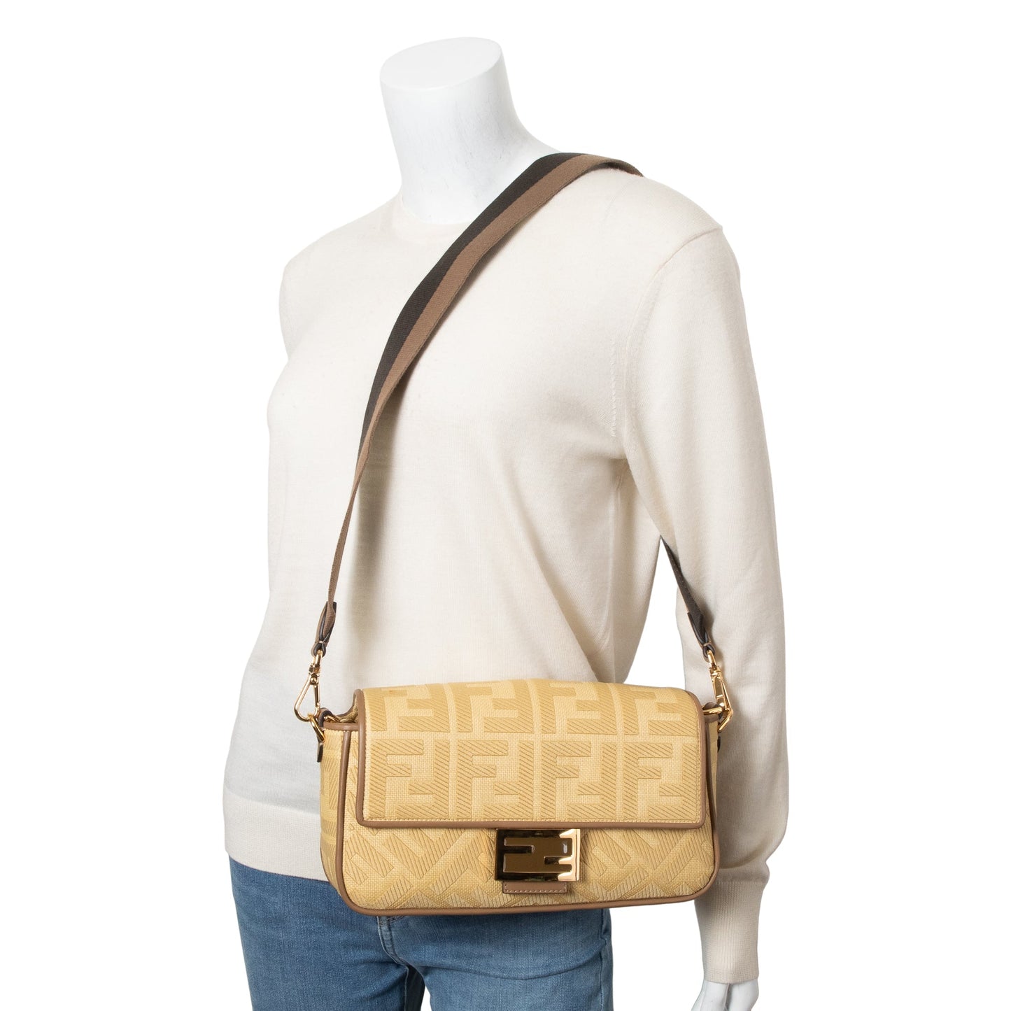 Fendi Neutral Ff Baguette Shoulder Bag Raffia