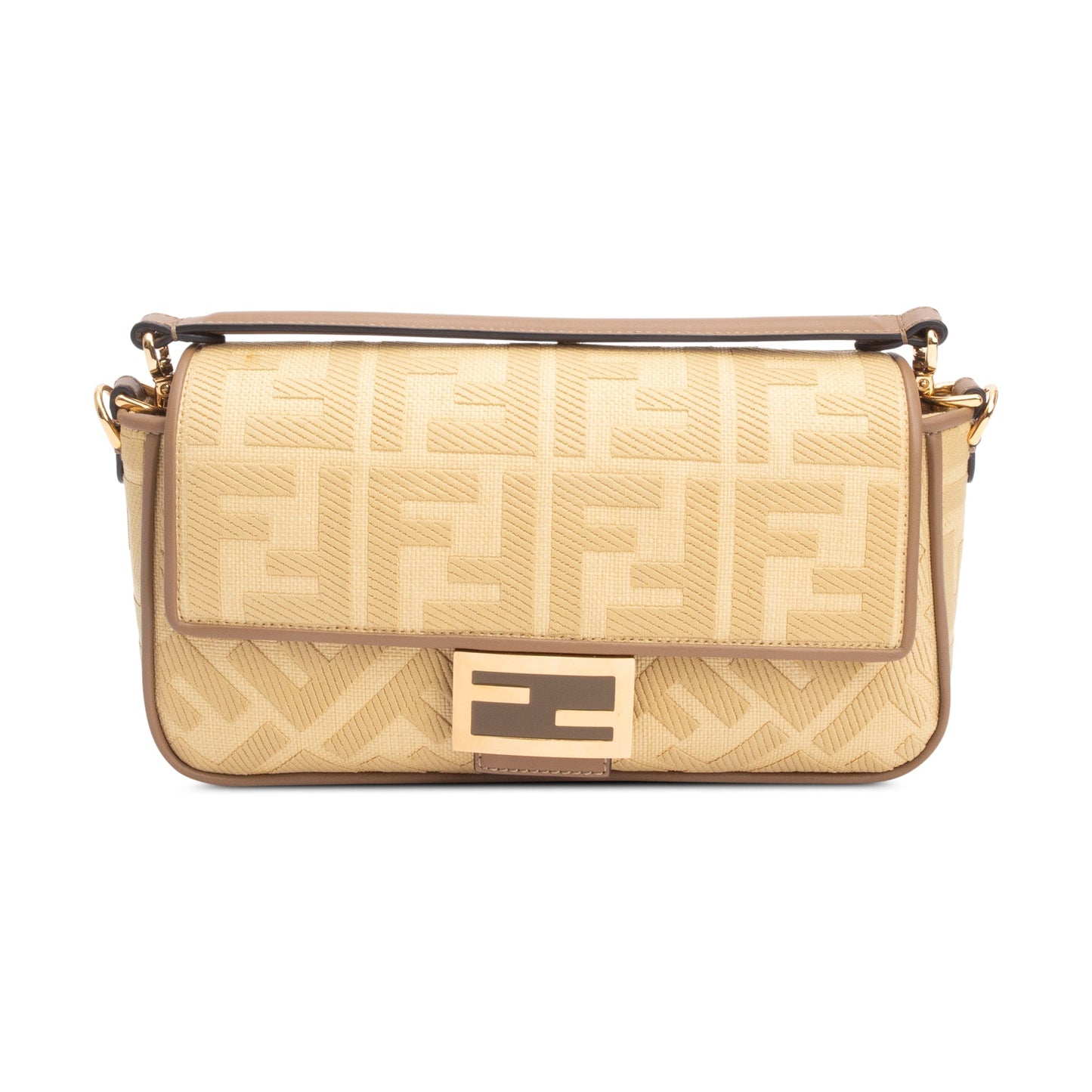 Fendi Neutral Ff Baguette Shoulder Bag Raffia