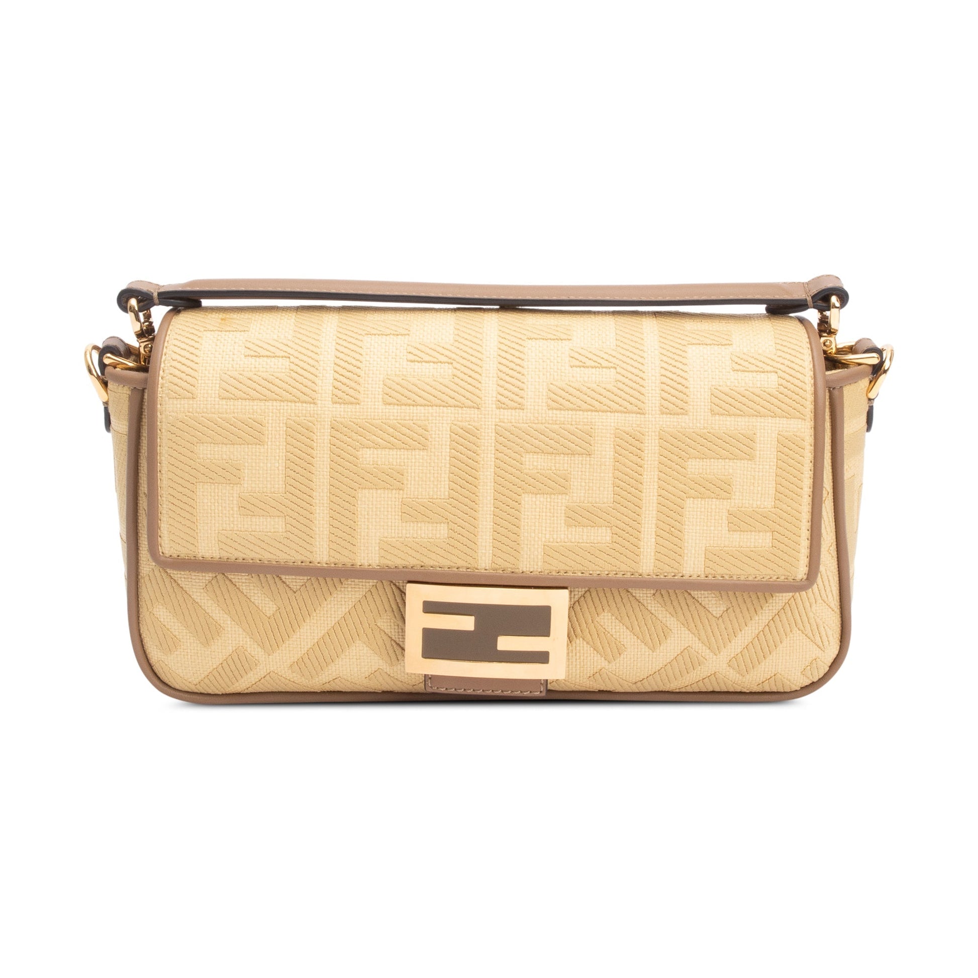 Fendi Neutral Ff Baguette Shoulder Bag Raffia