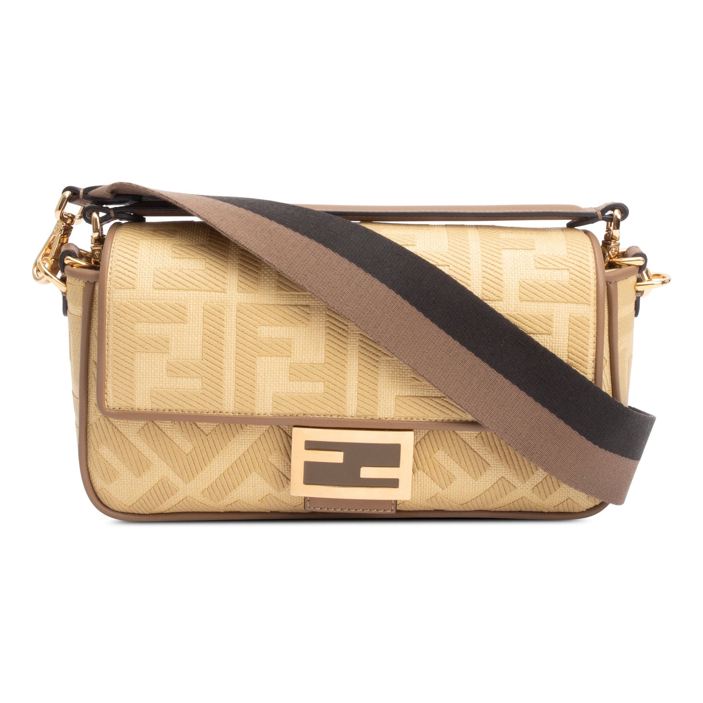 Fendi Neutral Ff Baguette Shoulder Bag Raffia