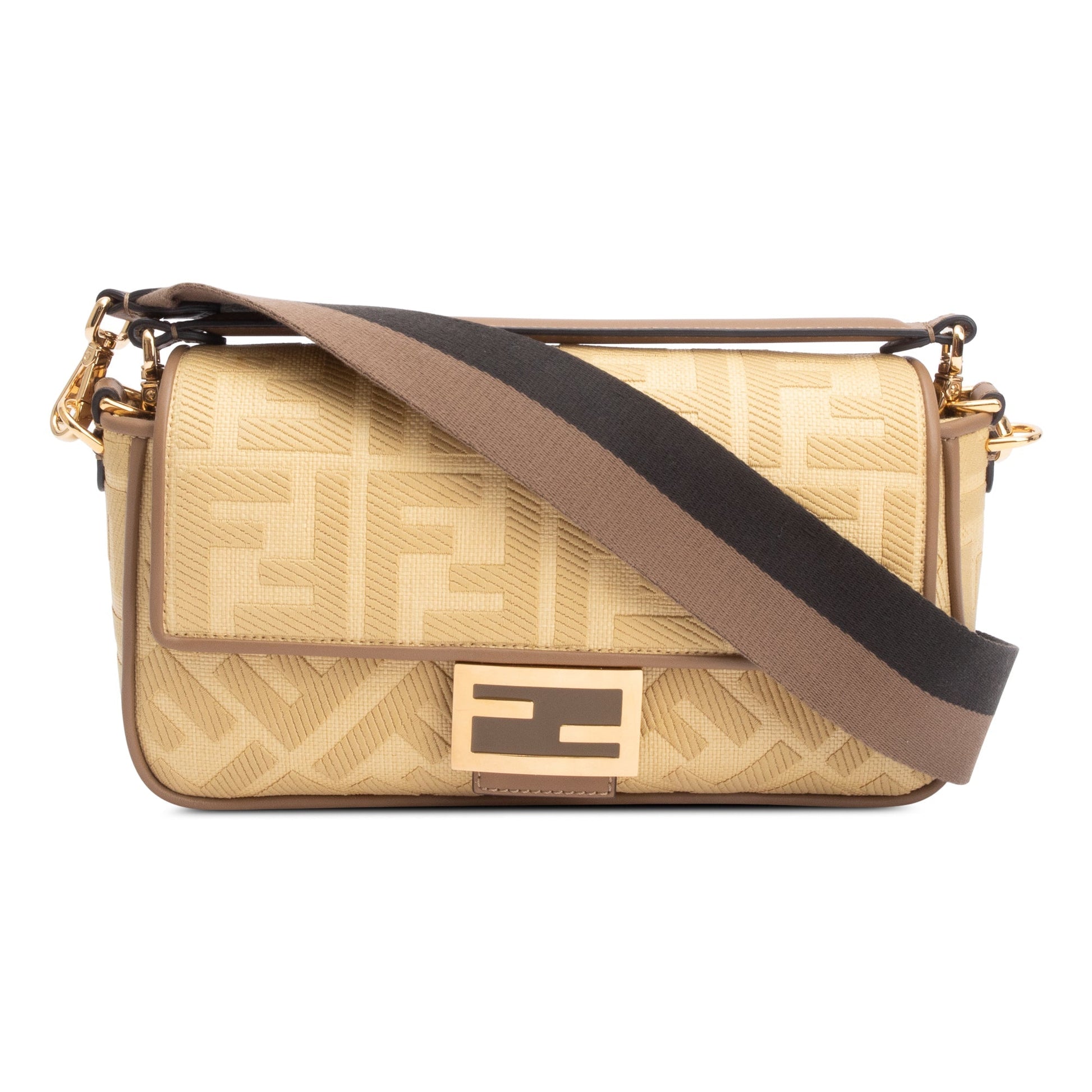 Fendi Neutral Ff Baguette Shoulder Bag Raffia