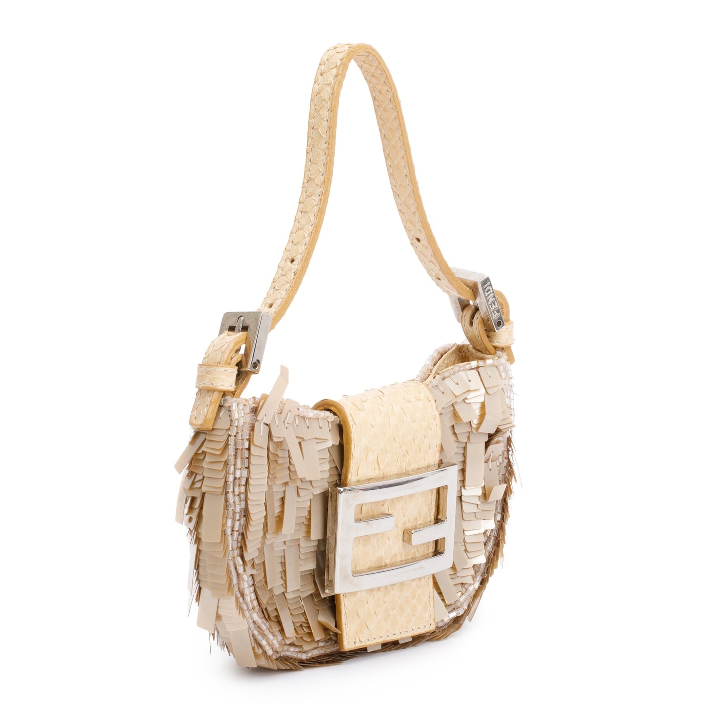 Fendi Neutral Python Sequin Baguette Micro Hobo Bag Travel Bag