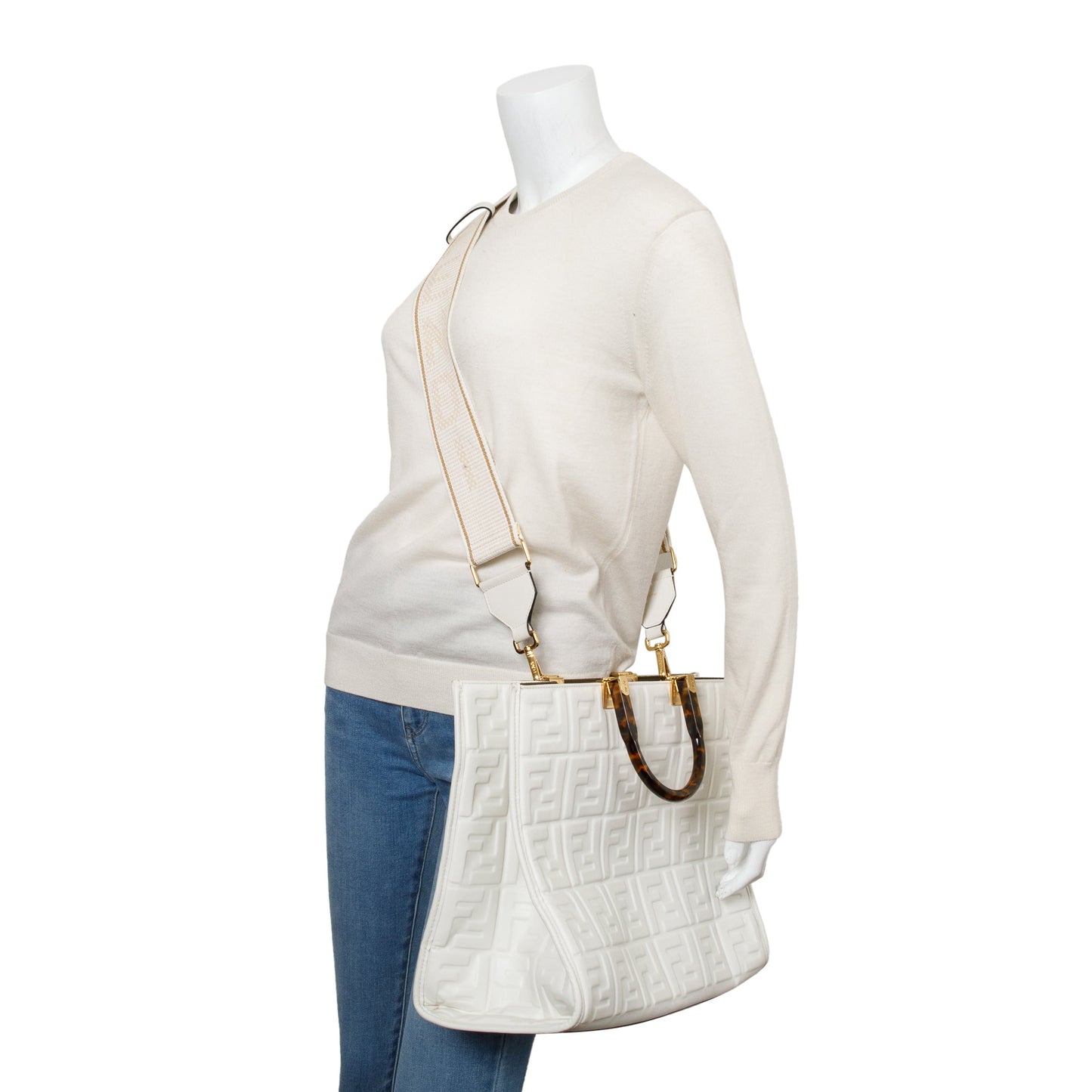 Fendi Off Zucca Ff Sunshine Tote Bag Leather White