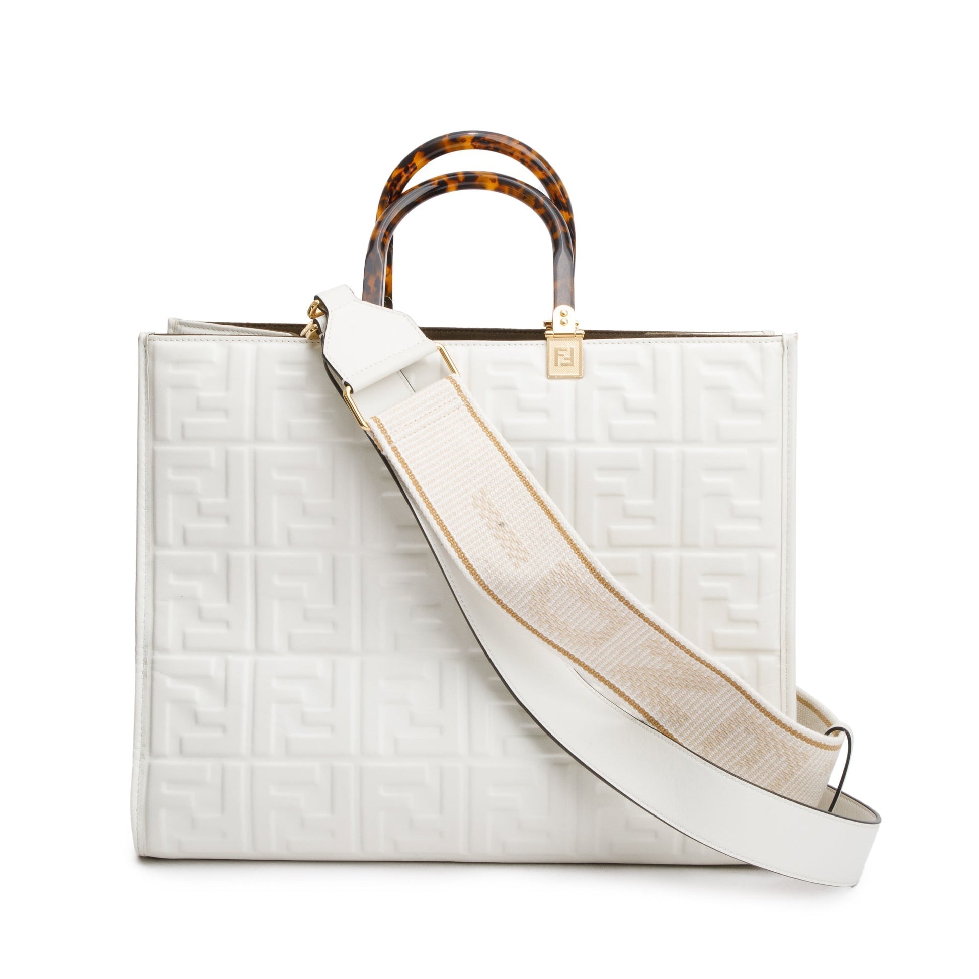 Fendi Off Zucca Ff Sunshine Tote Bag Leather White