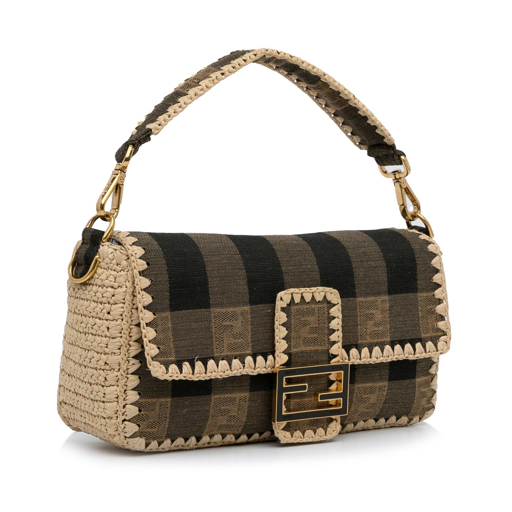 Fendi Pequin And Baguette Shg Lmio6U Satchel Bag Canvas Raffia