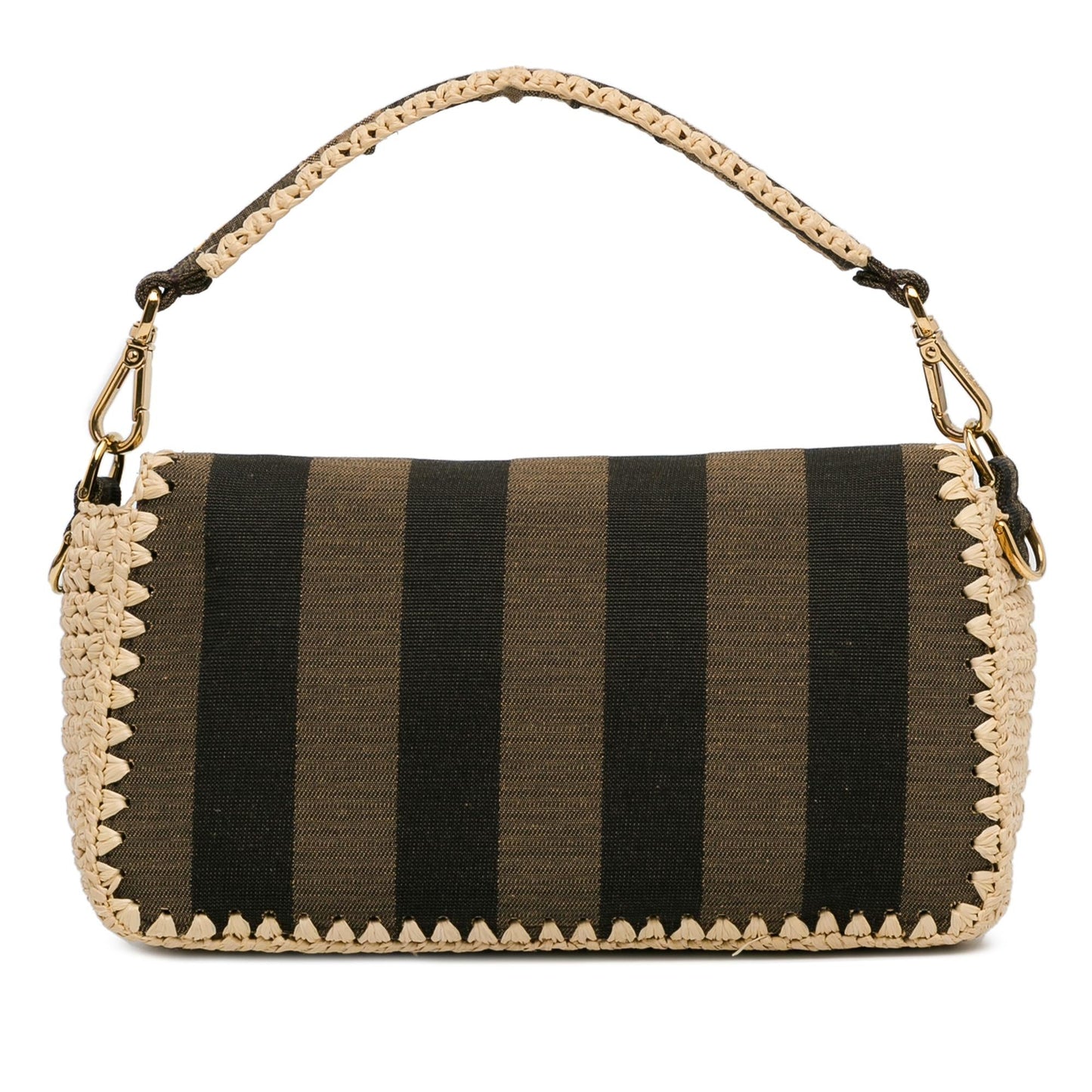 Fendi Pequin And Mamma Baguette Shg Satchel Bag Canvas Raffia