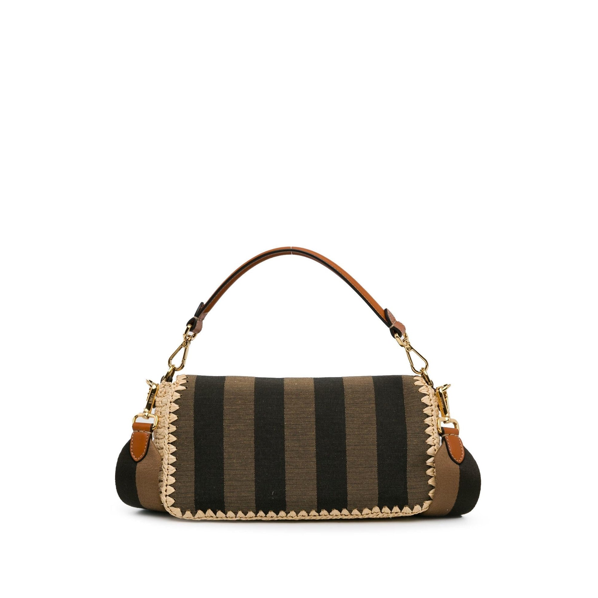 Fendi Pequin Gingham And Baguette Satchel Shg Mqy3Hf Canvas Raffia Satchel Bag